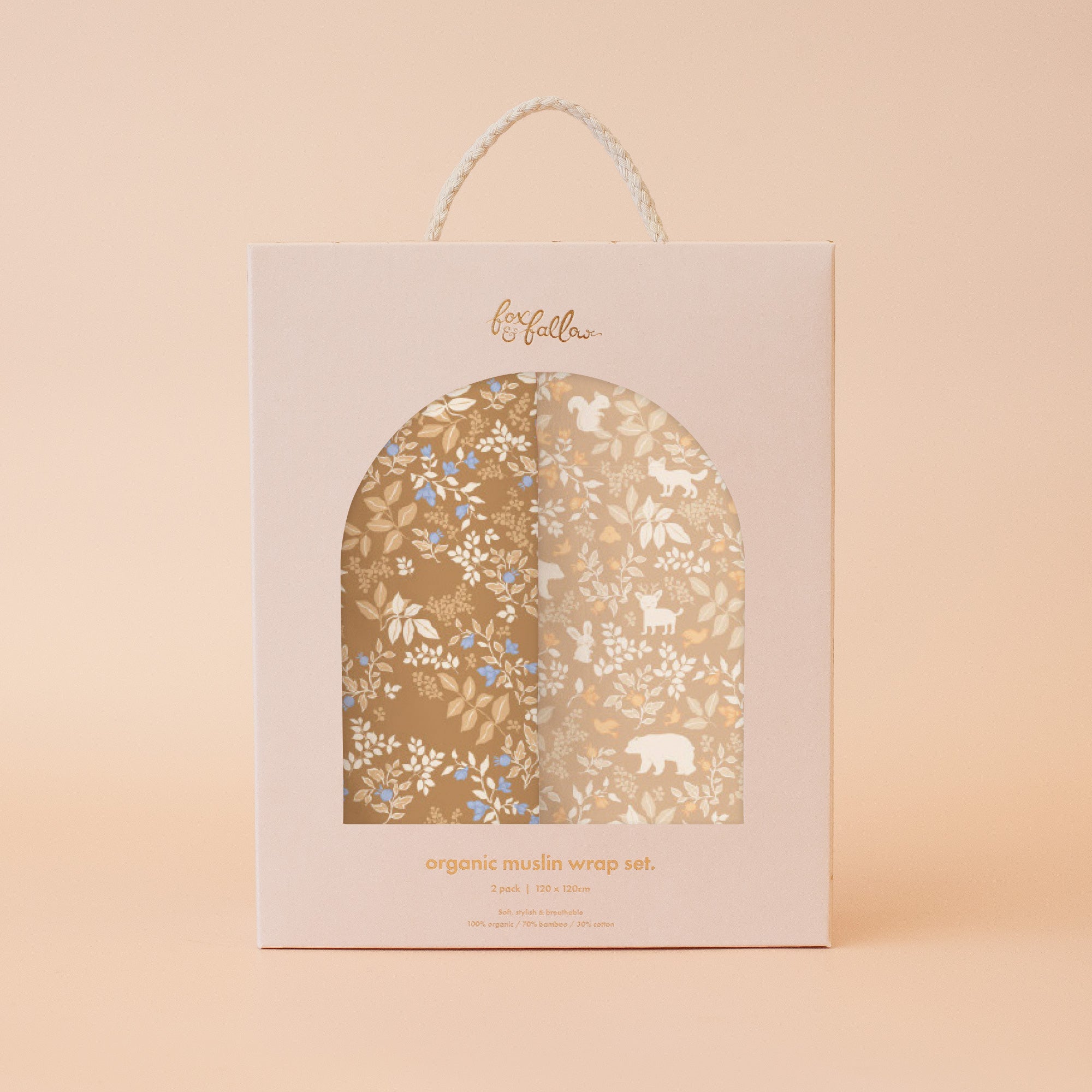 Gold Holly / Forest Friends Caramel Organic Muslin Wrap Set - SOLD OUT (NEXT DROP ARRIVING APRIL 2026)