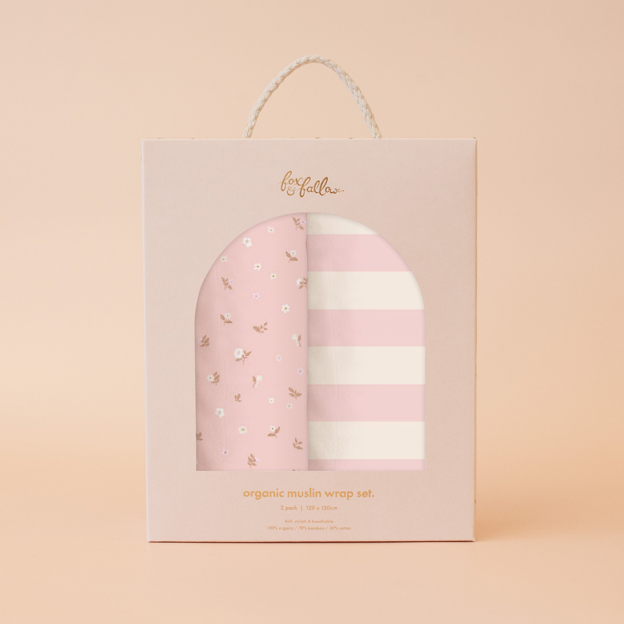Dusty Roses / Petal Stripe Organic Muslin Wrap Set - PRE-ORDER (MARCH)