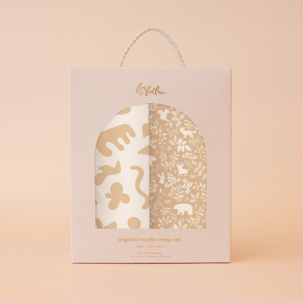 Forest Friends Caramel / Helios Organic Muslin Wrap Set - PRE-ORDER (MARCH)