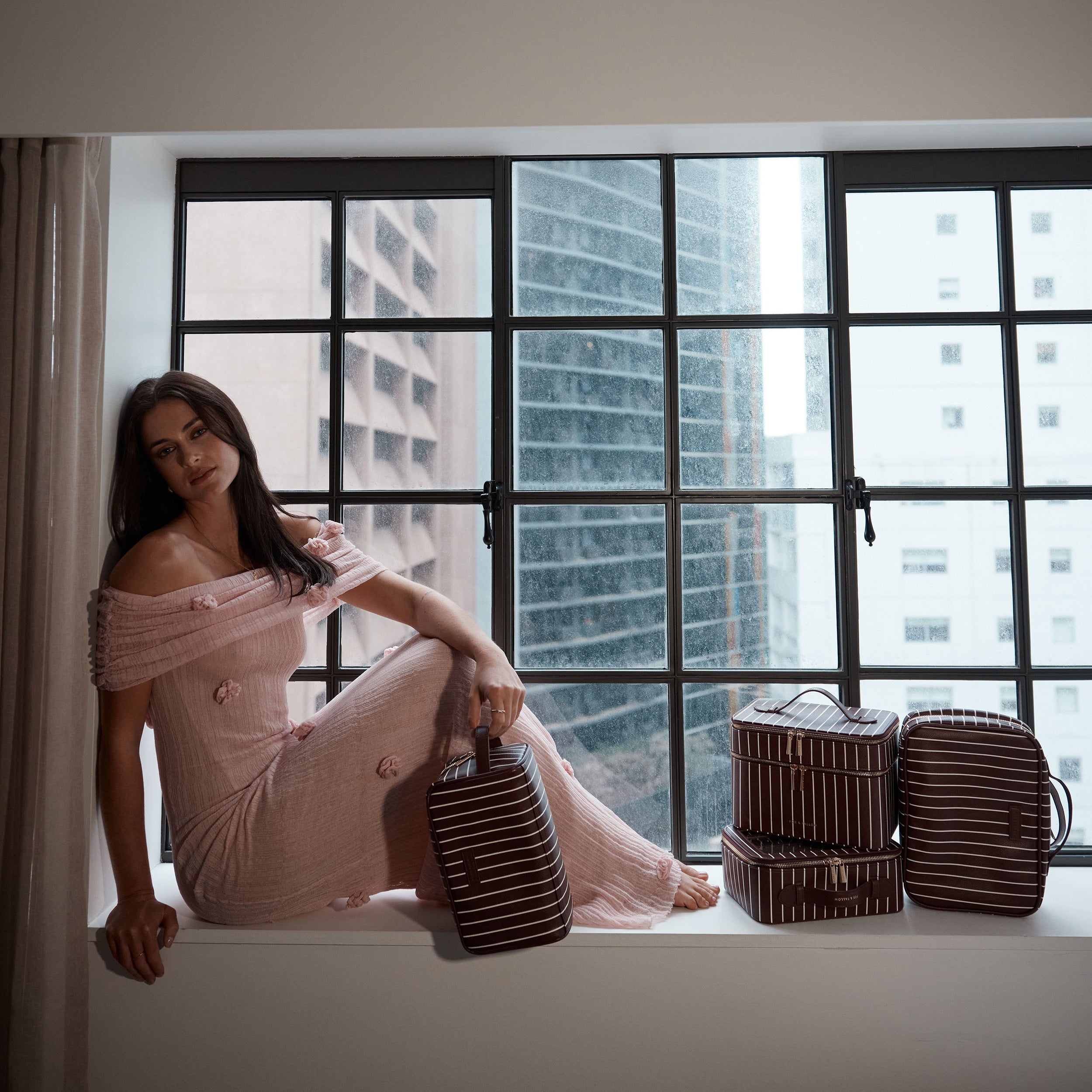 Merlot Pinstripe Cosmetic Nested Trio Set
