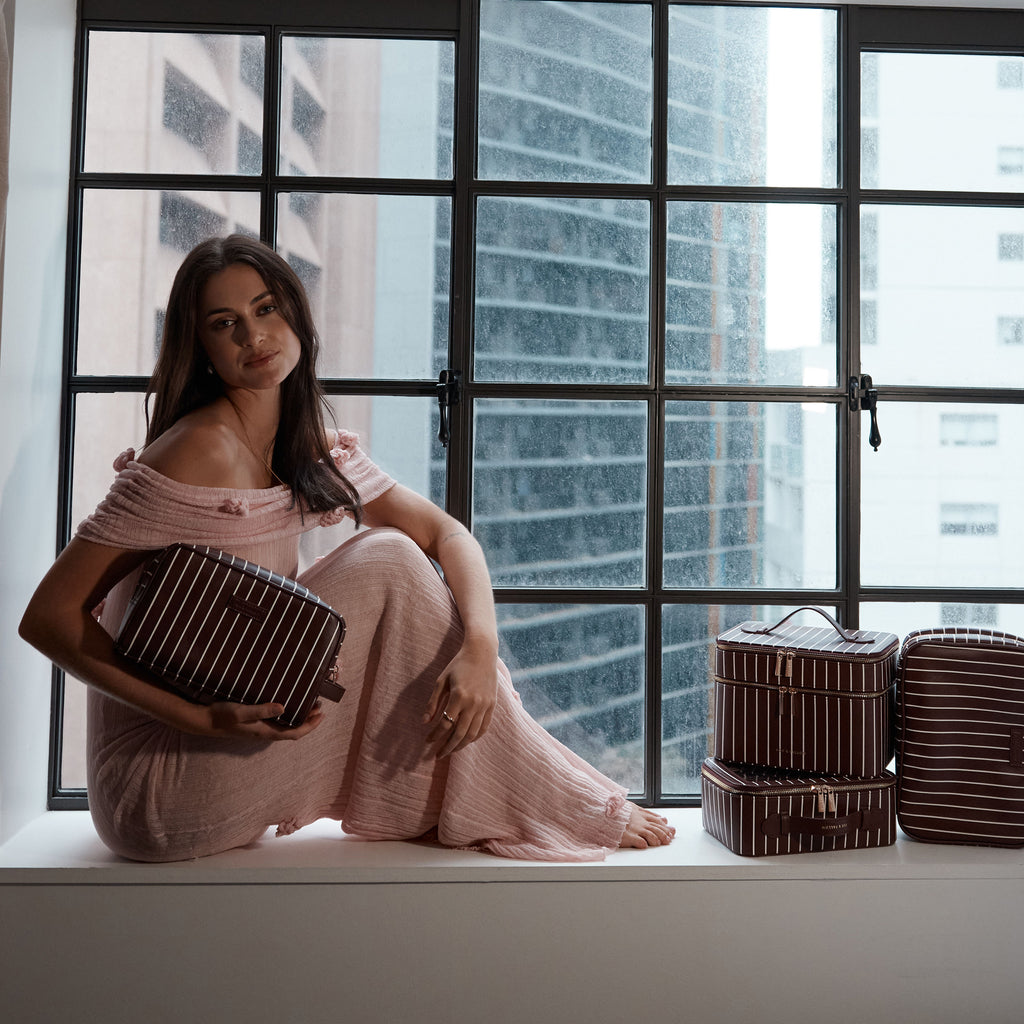 Merlot Pinstripe Cosmetic Nested Trio Set