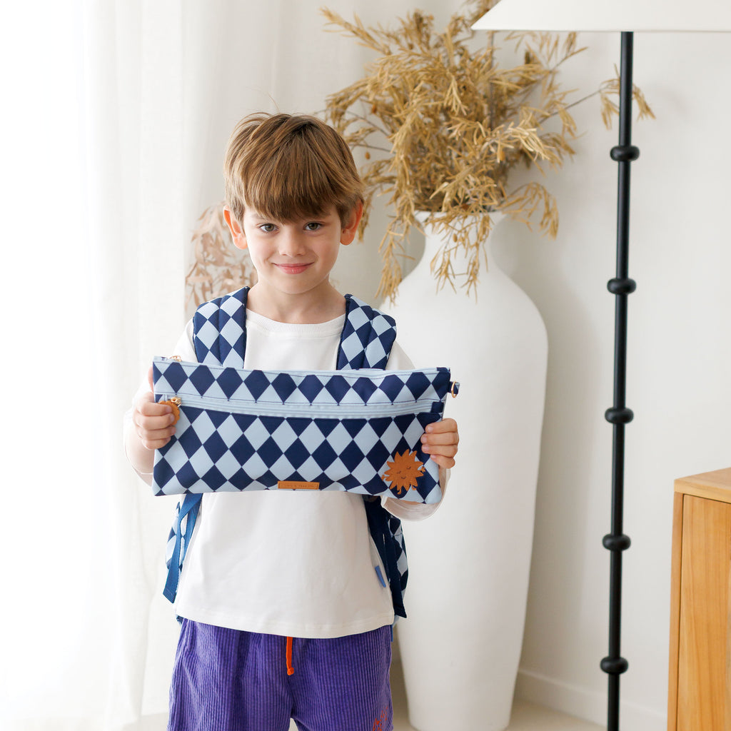 Navy Diamonds Large Pencil Case - PRE-ORDER (APRIL)