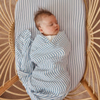 Navy Stripe Muslin Wrap Swaddle