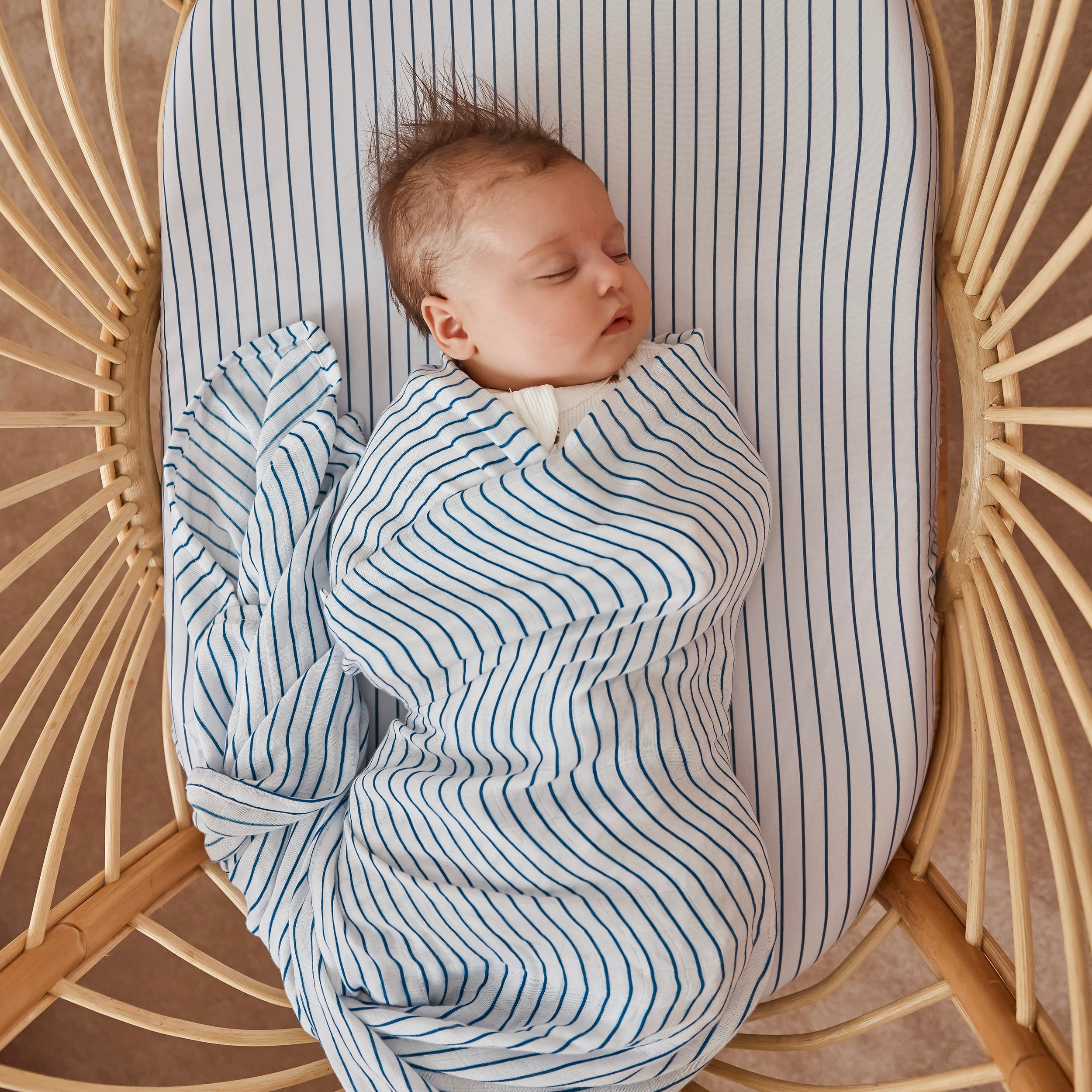Navy Stripe Muslin Wrap Swaddle