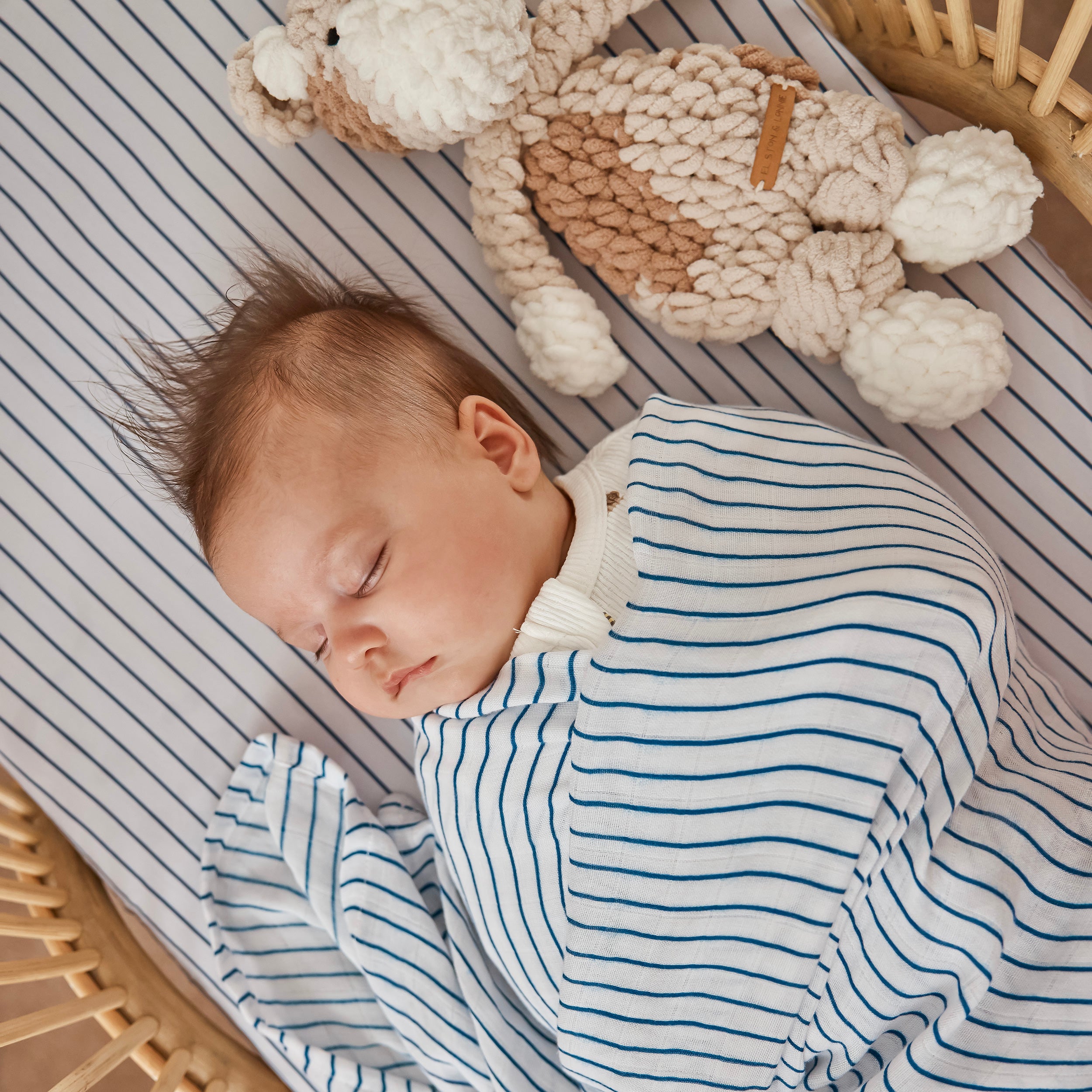 Navy Stripe Muslin Wrap Swaddle