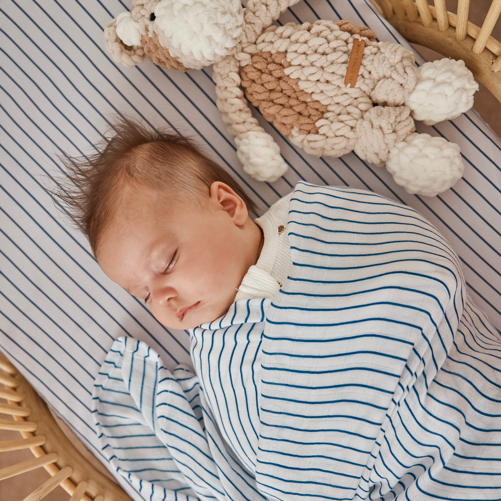 Navy Stripe Organic Fitted Cot Sheet