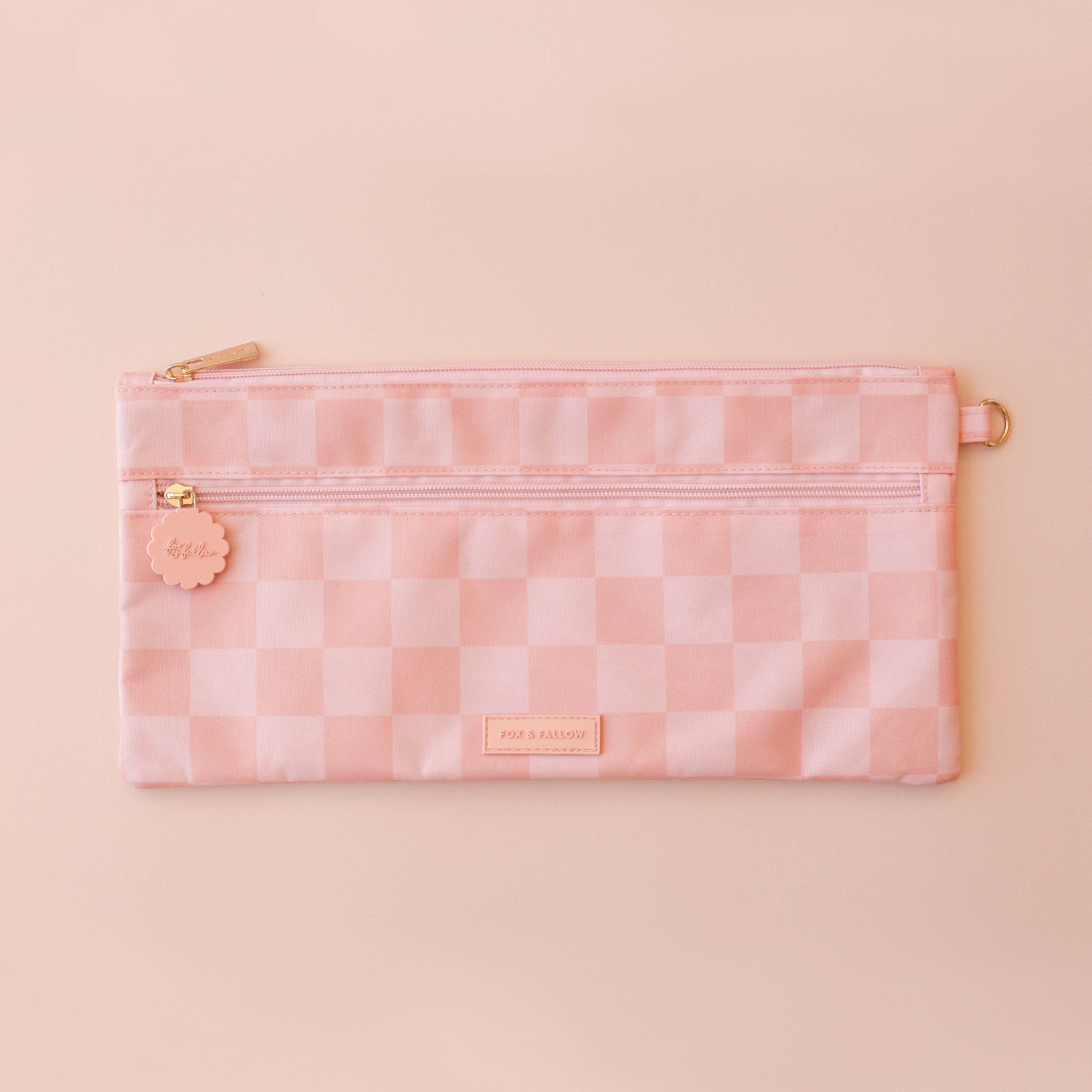 Peach Check Large Pencil Case - PRE-ORDER (APRIL)
