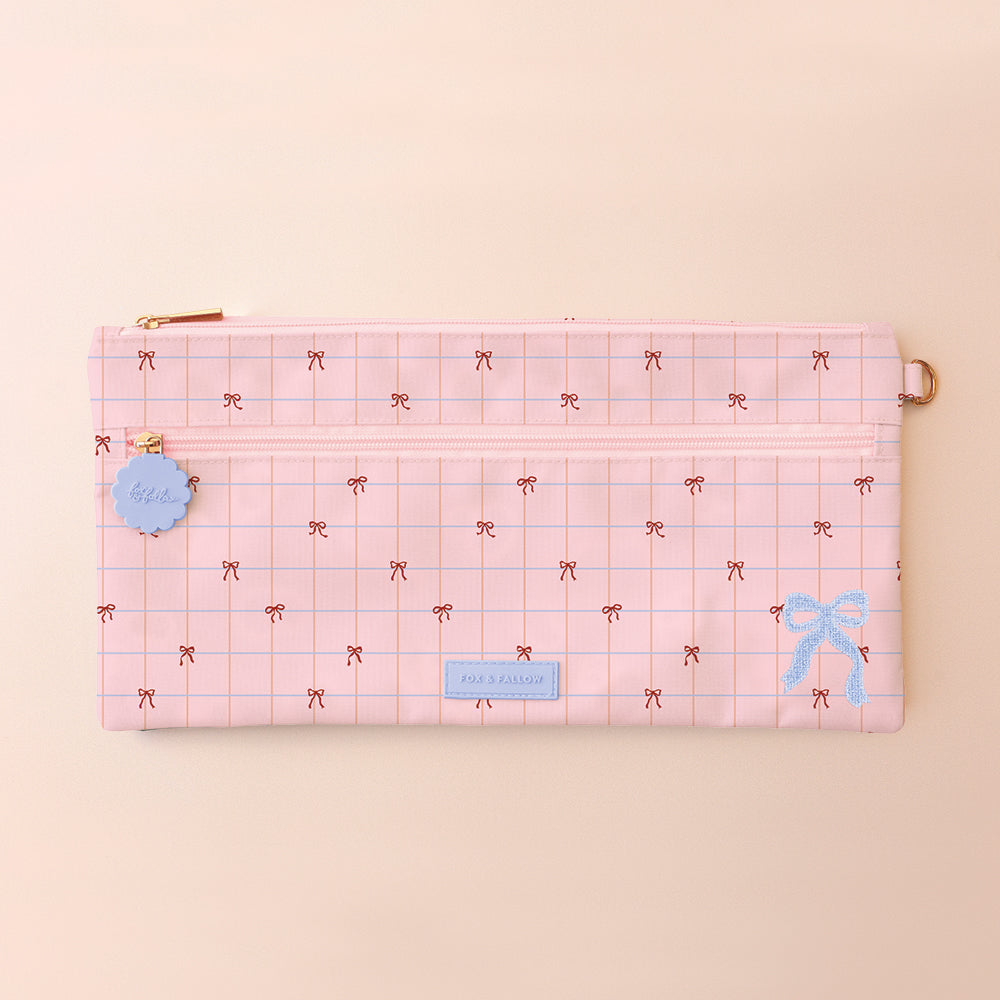 Pink Grid Bows Large Pencil Case - PRE-ORDER (OCTOBER)