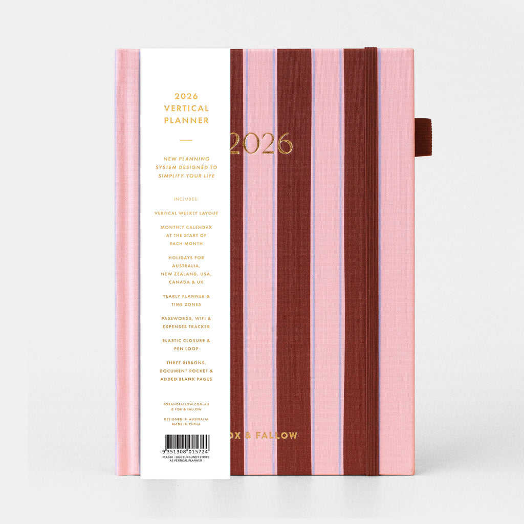 2026 A5 Vertical Planner - Burgundy Stripe - SOLD OUT