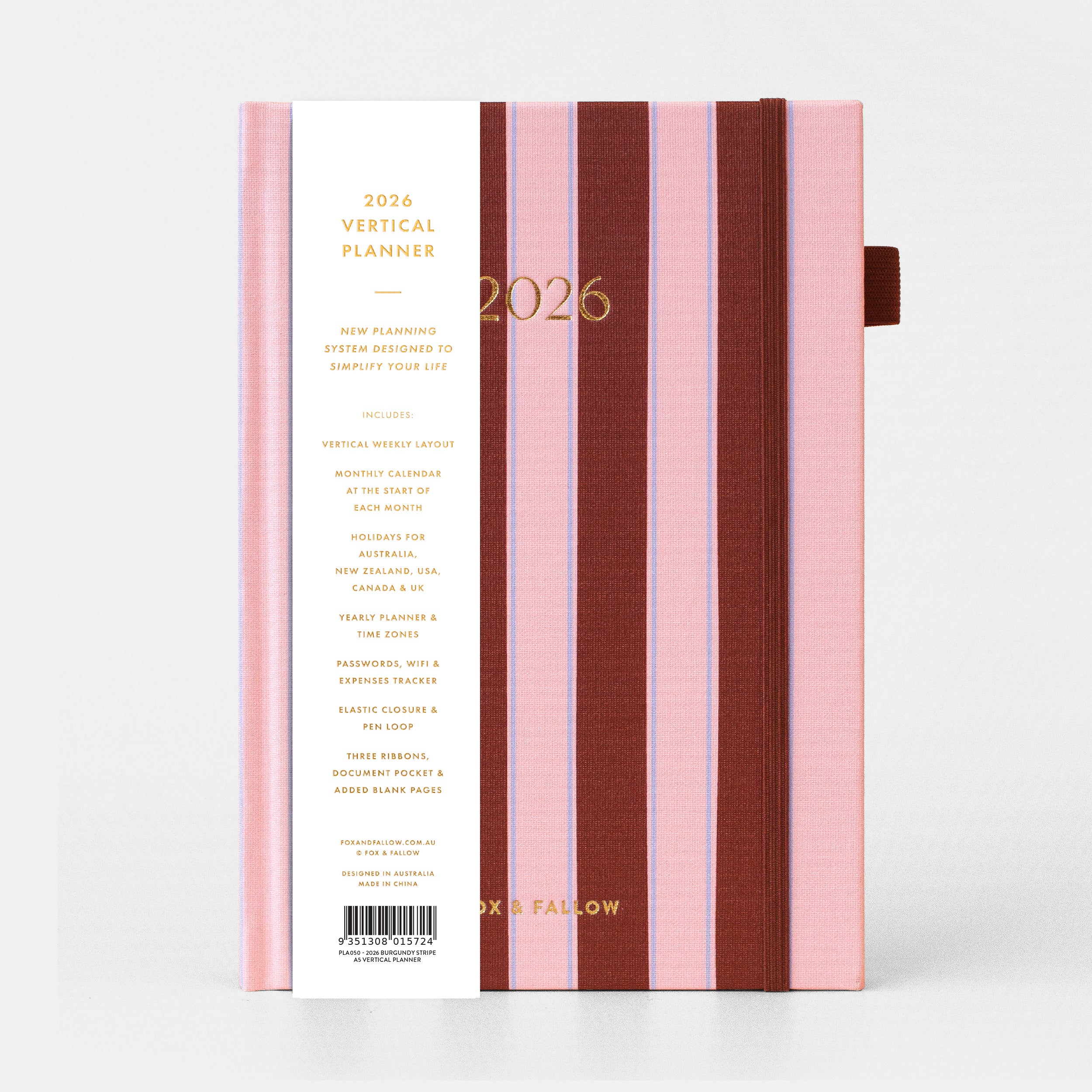 2026 A5 Vertical Planner - Burgundy Stripe - SOLD OUT
