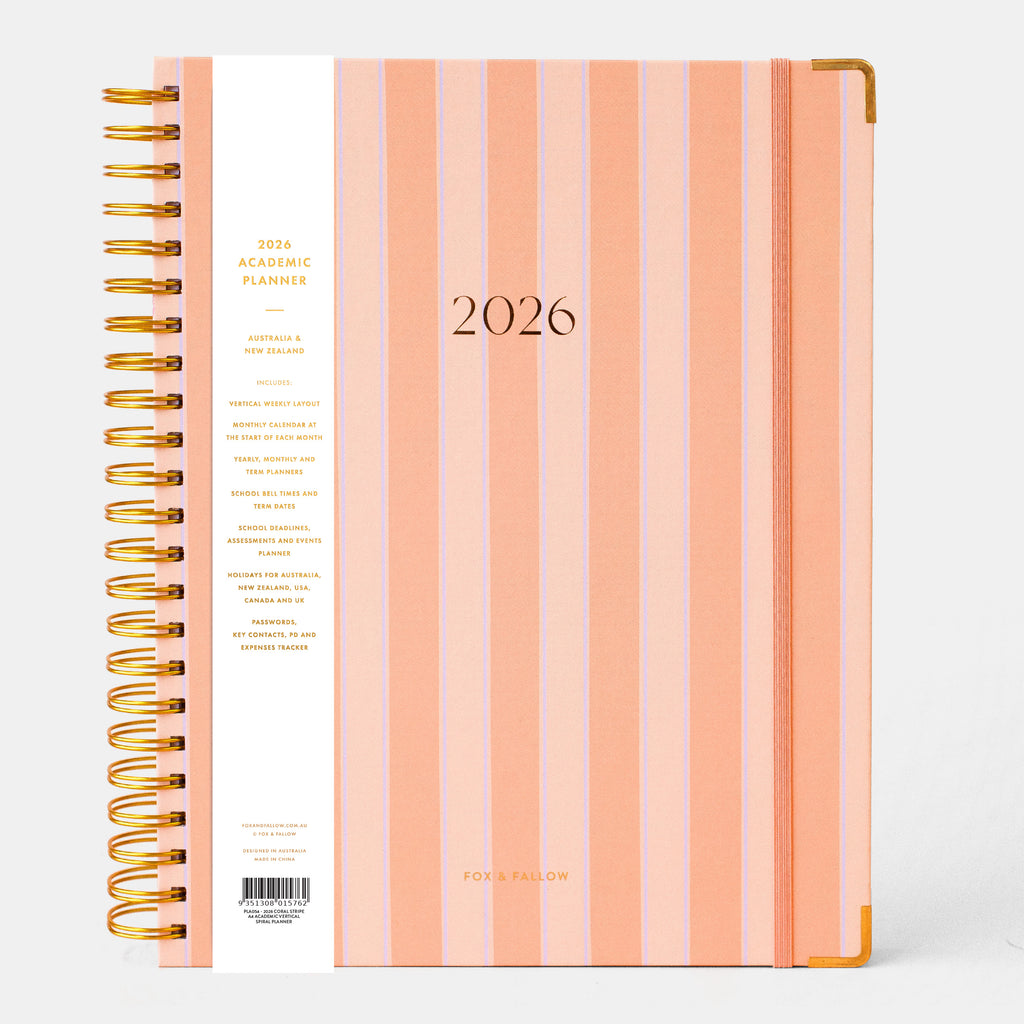 2026 A4 Academic Vertical Planner - Coral Stripe - SOLD OUT
