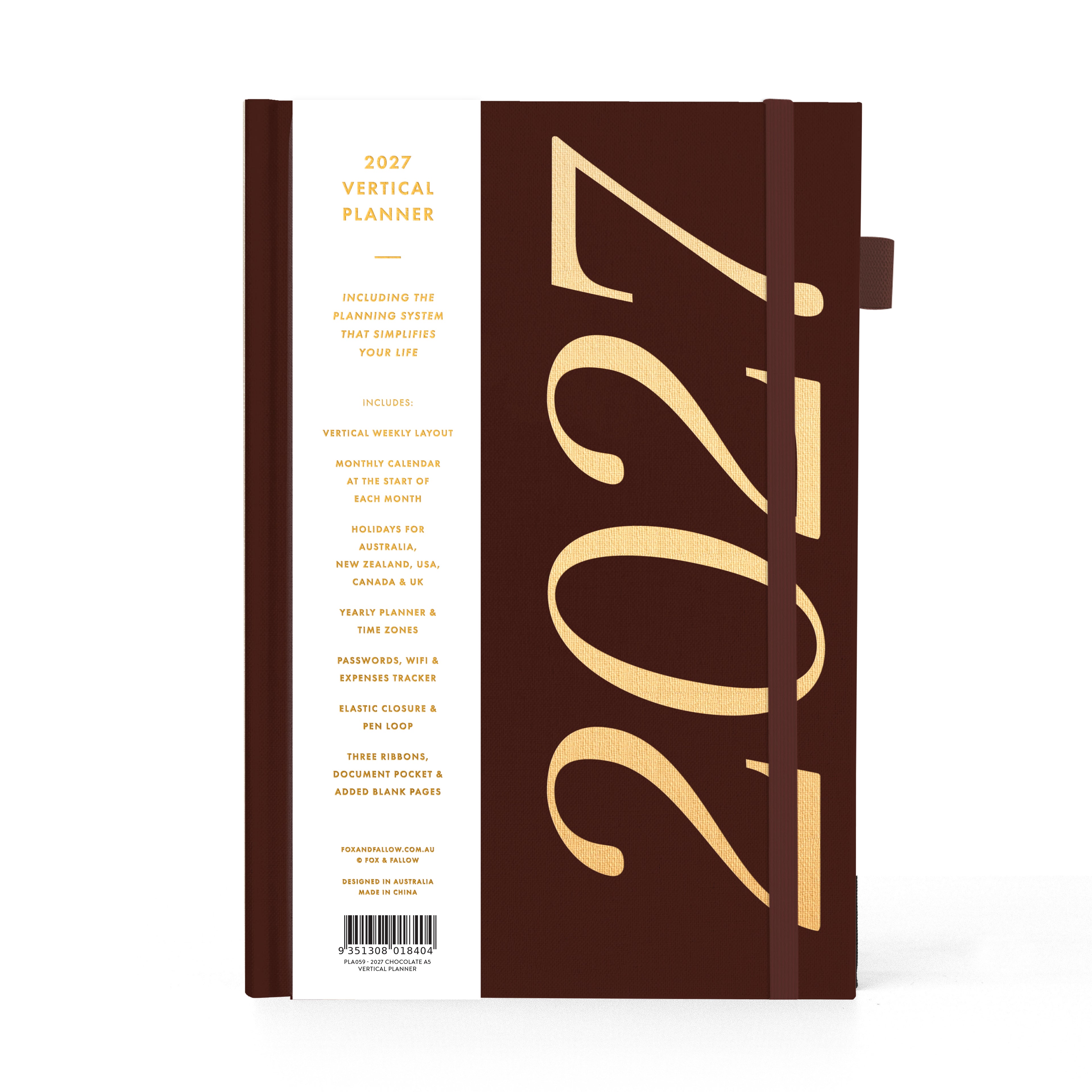 2027 A5 Vertical Planner - Chocolate - PRE-ORDER (15 SEPTEMBER)