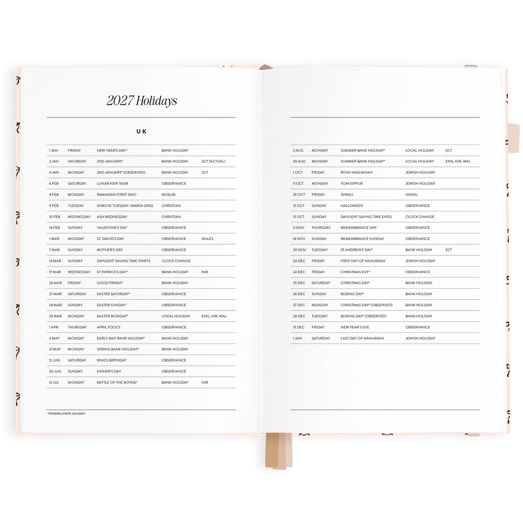 2027 A5 Vertical Planner - French Bows - PRE-ORDER (25 SEPTEMBER)