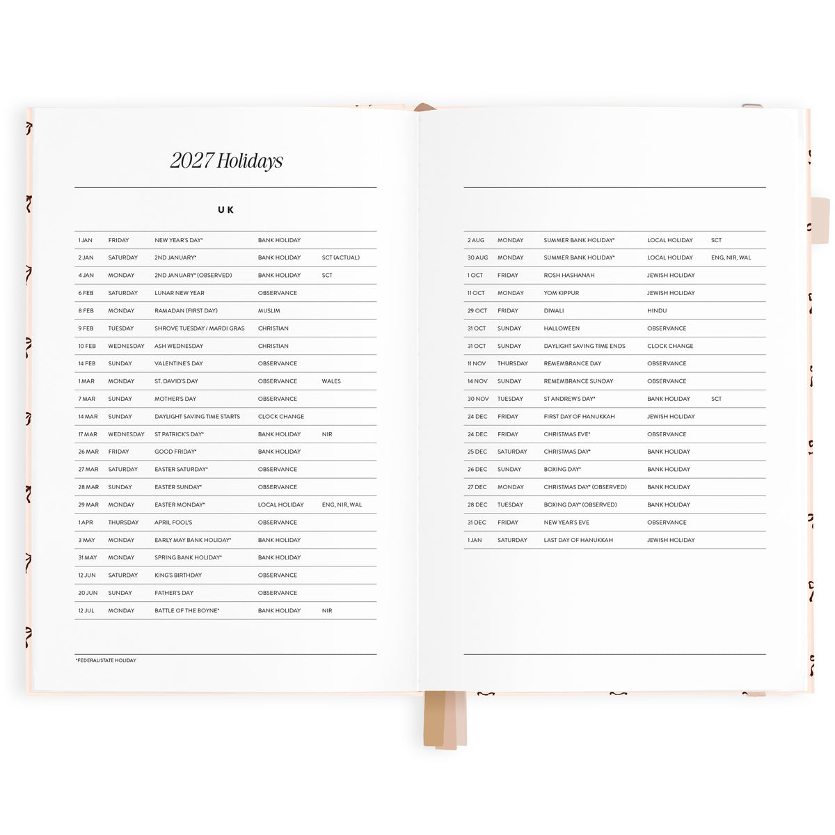 2027 A5 Vertical Planner - French Bows - PRE-ORDER (25 SEPTEMBER)