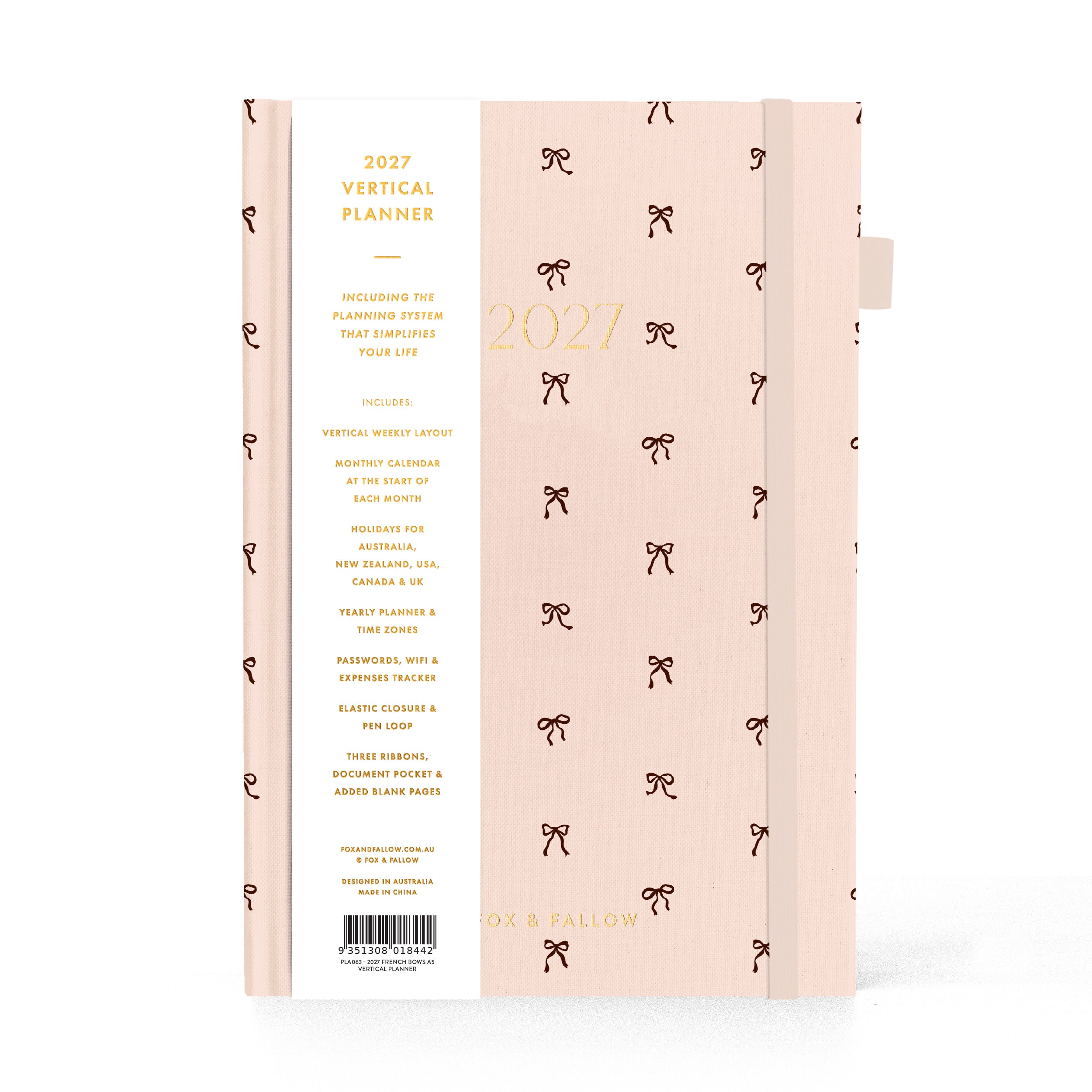 2027 A5 Vertical Planner - French Bows - PRE-ORDER (15 SEPTEMBER)
