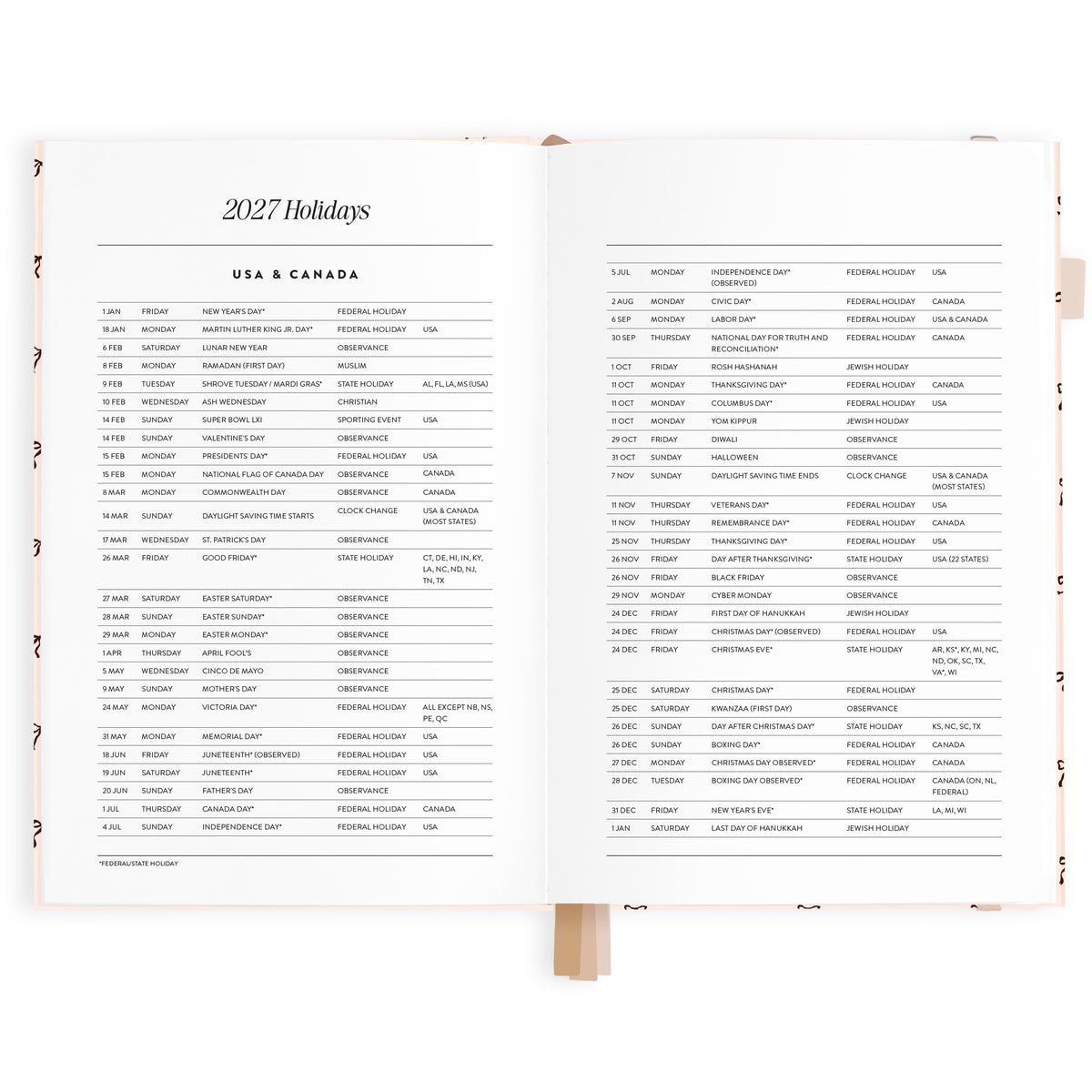 2027 A5 Vertical Planner - French Bows - PRE-ORDER (25 SEPTEMBER)