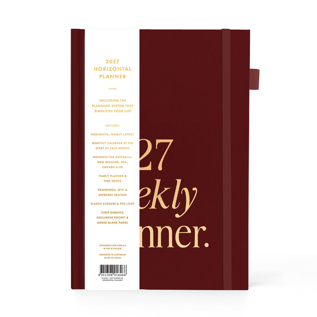 2027 A5 Horizontal Planner - Cherry - PRE-ORDER (25 SEPTEMBER)