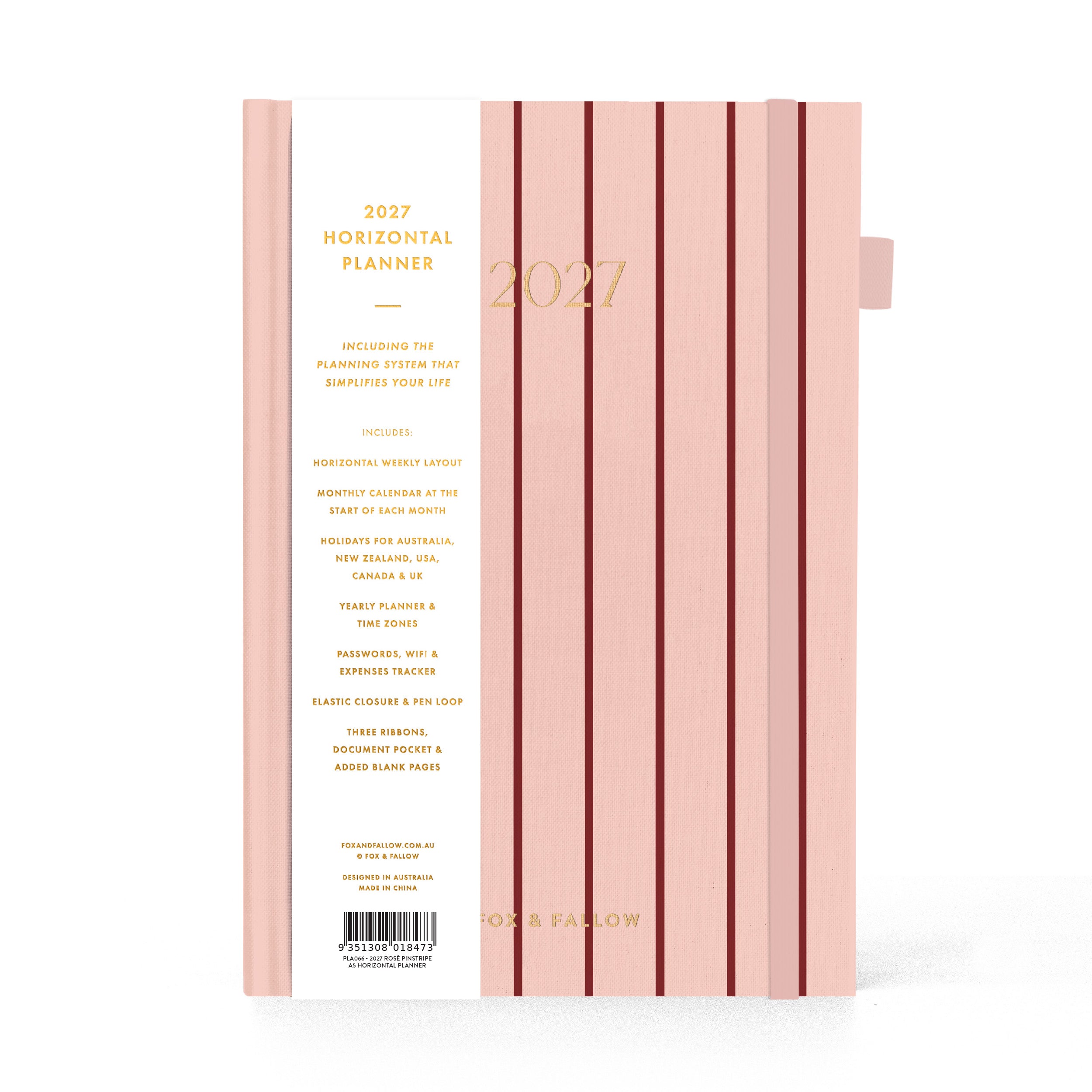2027 A5 Horizontal Planner - Rosé Pinstripe - PRE-ORDER (15 SEPTEMBER)