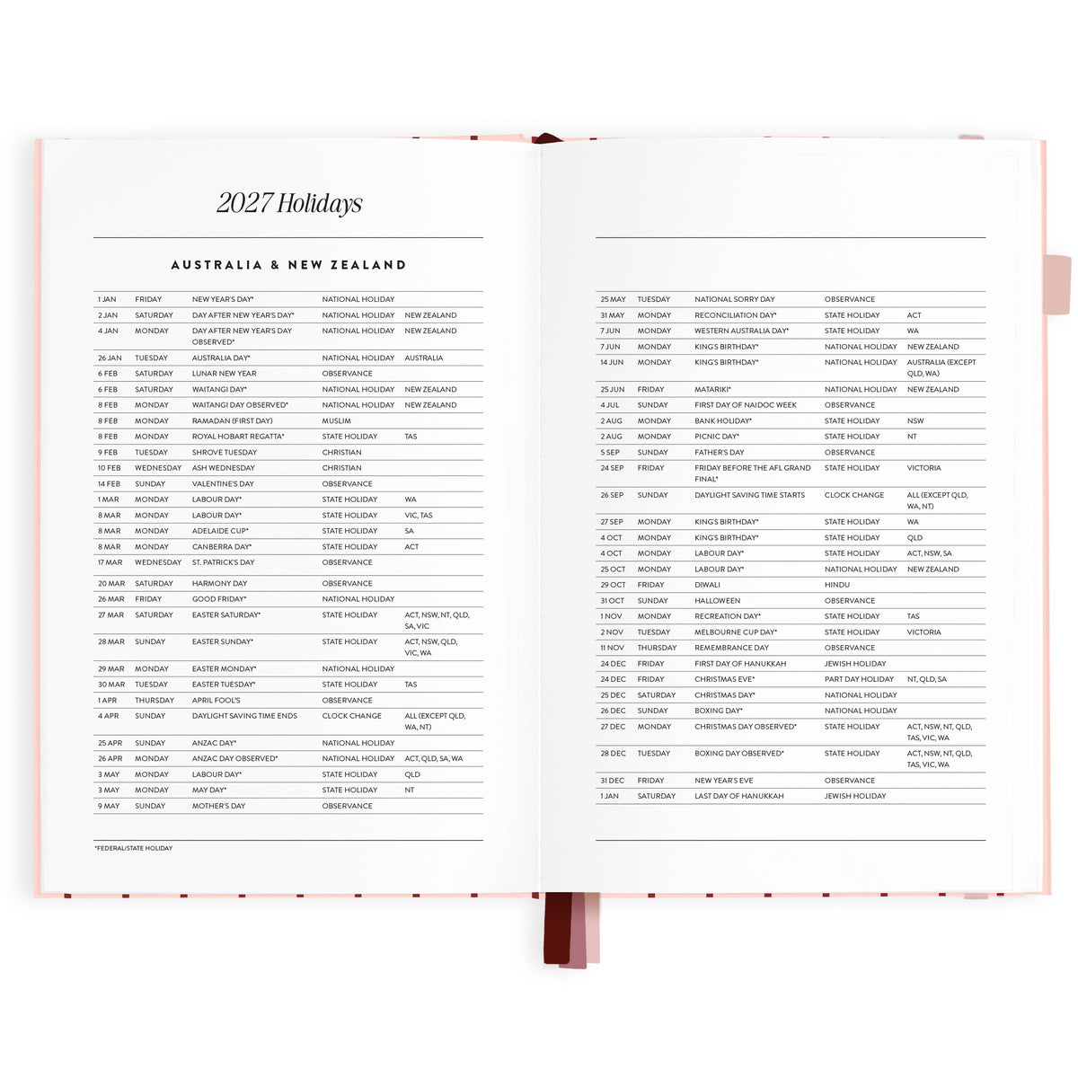 2027 A5 Horizontal Planner - Rosé Pinstripe - PRE-ORDER (25 SEPTEMBER)