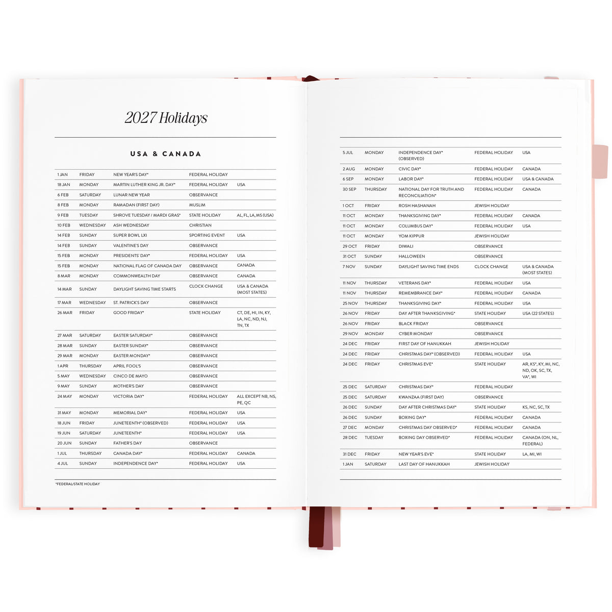 2027 A5 Horizontal Planner - Rosé Pinstripe - PRE-ORDER (25 SEPTEMBER)