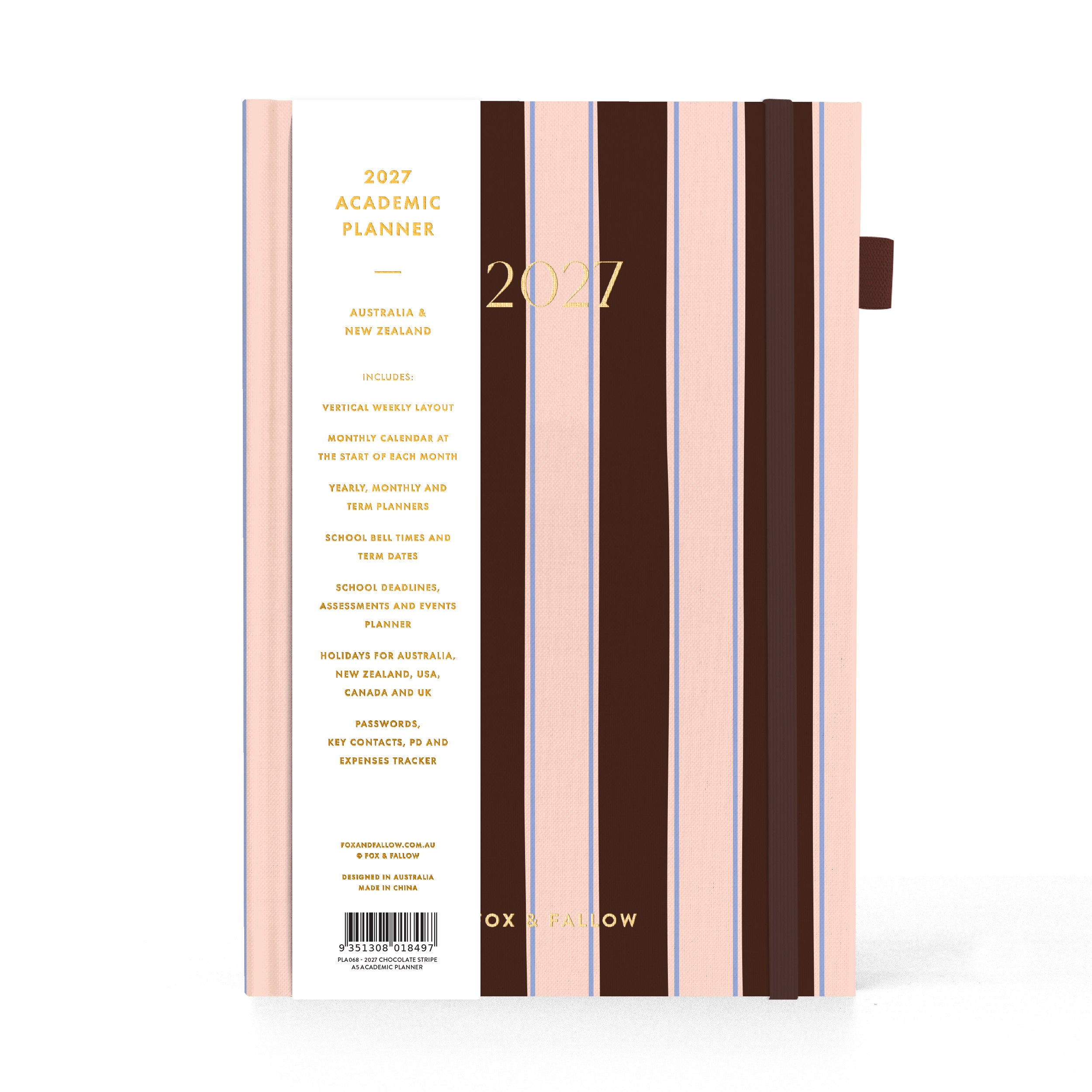 2027 A5 Academic Vertical Planner - Chocolate Stripe - PRE-ORDER (15 SEPTEMBER)