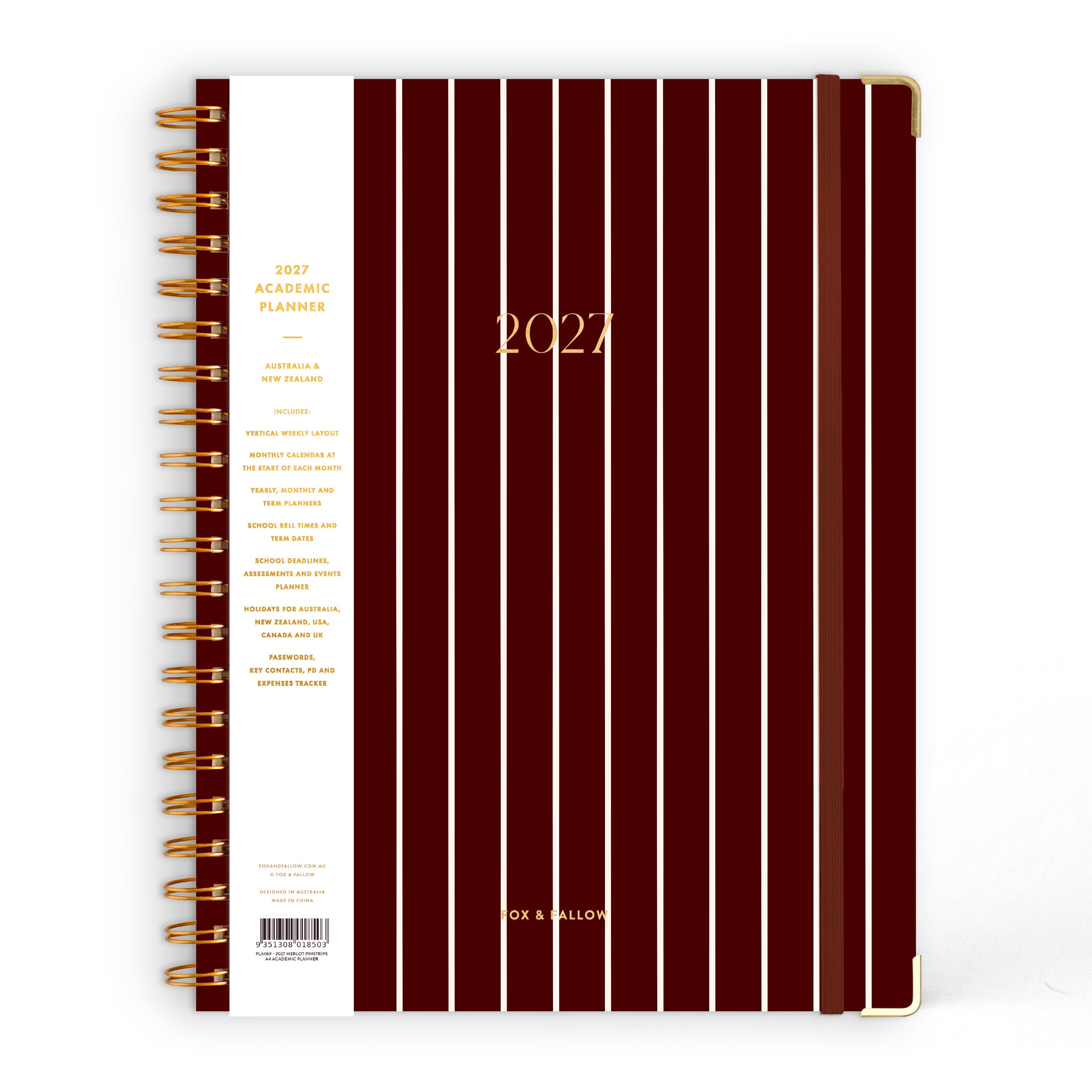 2027 A4 Academic Vertical Planner - Merlot Pinstripe - PRE-ORDER (15 SEPTEMBER)