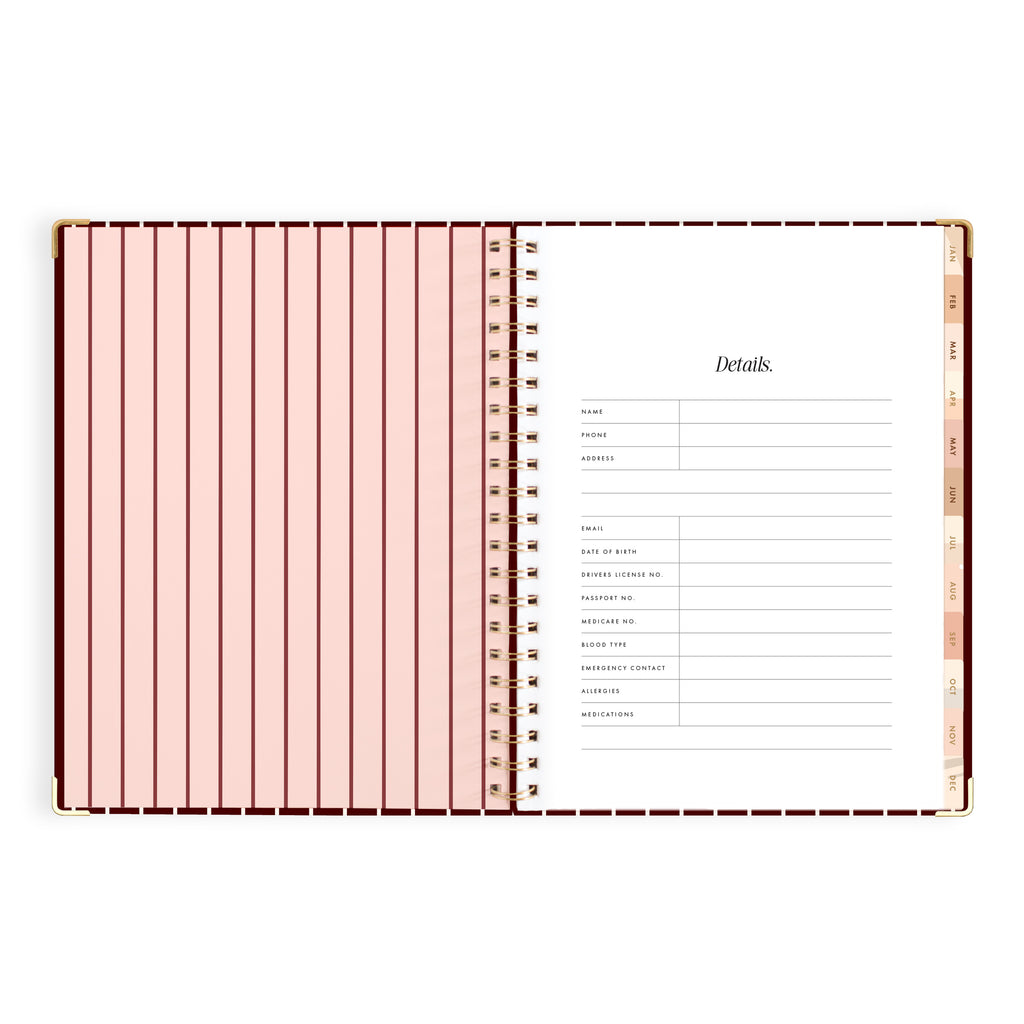 2027 A4 Academic Vertical Planner - Merlot Pinstripe - PRE-ORDER (25 SEPTEMBER)