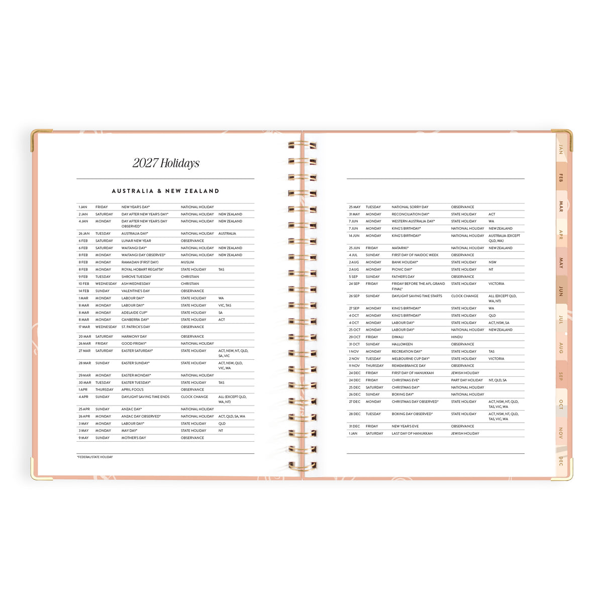 2027 A4 Academic Vertical Planner - Amalfi Peach - PRE-ORDER (25 SEPTEMBER)