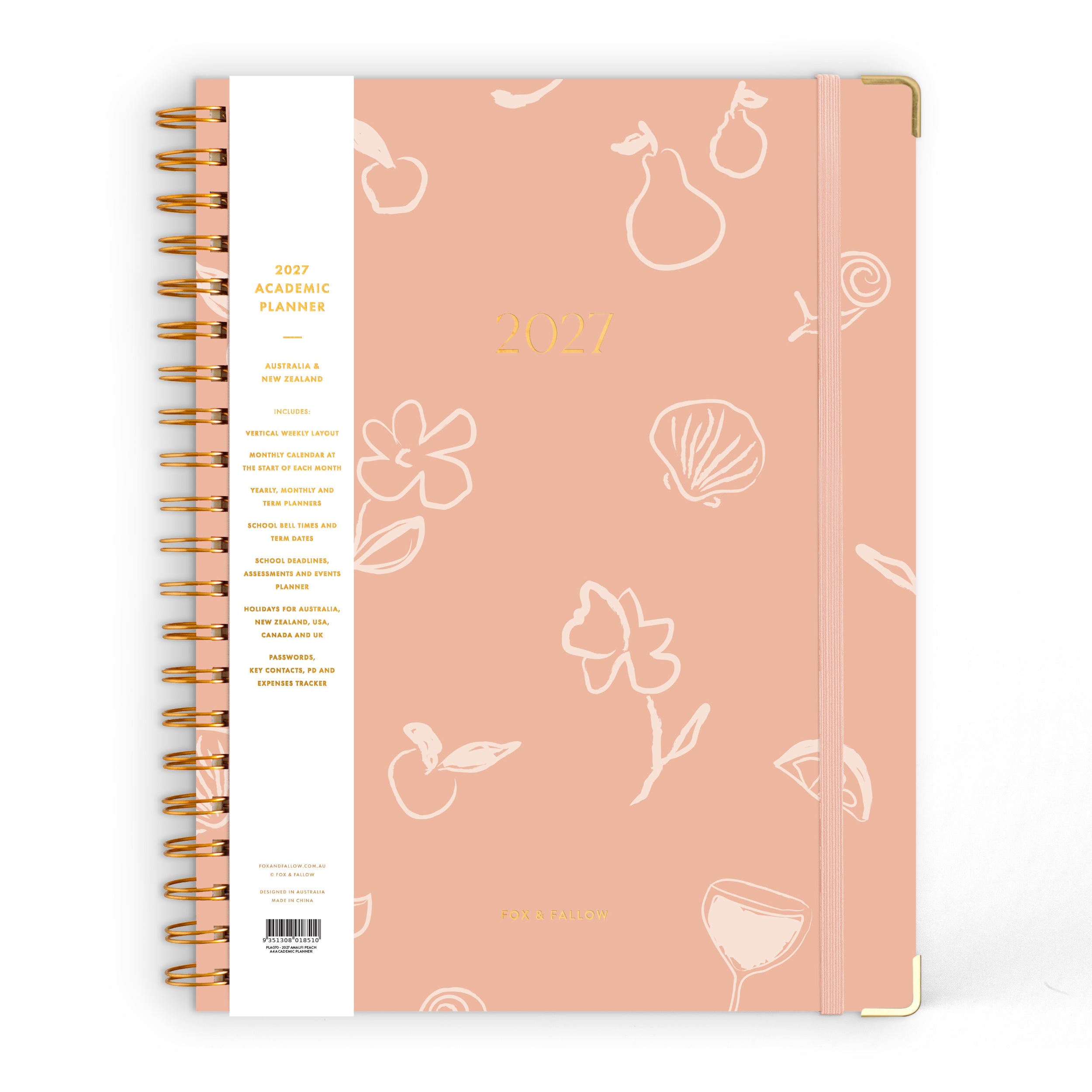 2027 A4 Academic Vertical Planner - Amalfi Peach - PRE-ORDER (15 SEPTEMBER)