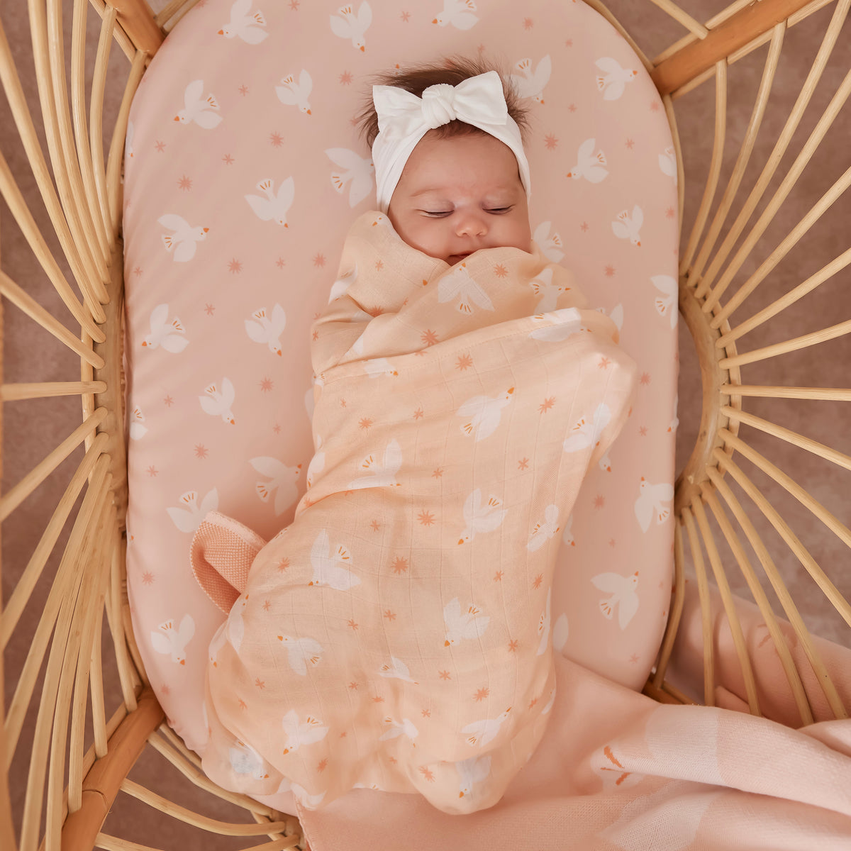Pink Doves Organic Fitted Cot Sheet