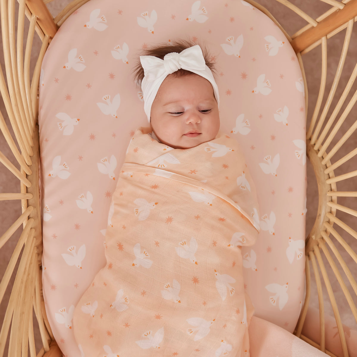 Pink Doves Organic Fitted Cot Sheet
