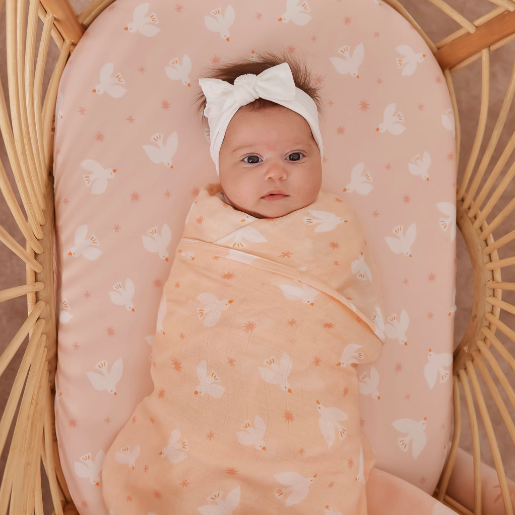 Pink Doves Muslin Wrap Swaddle