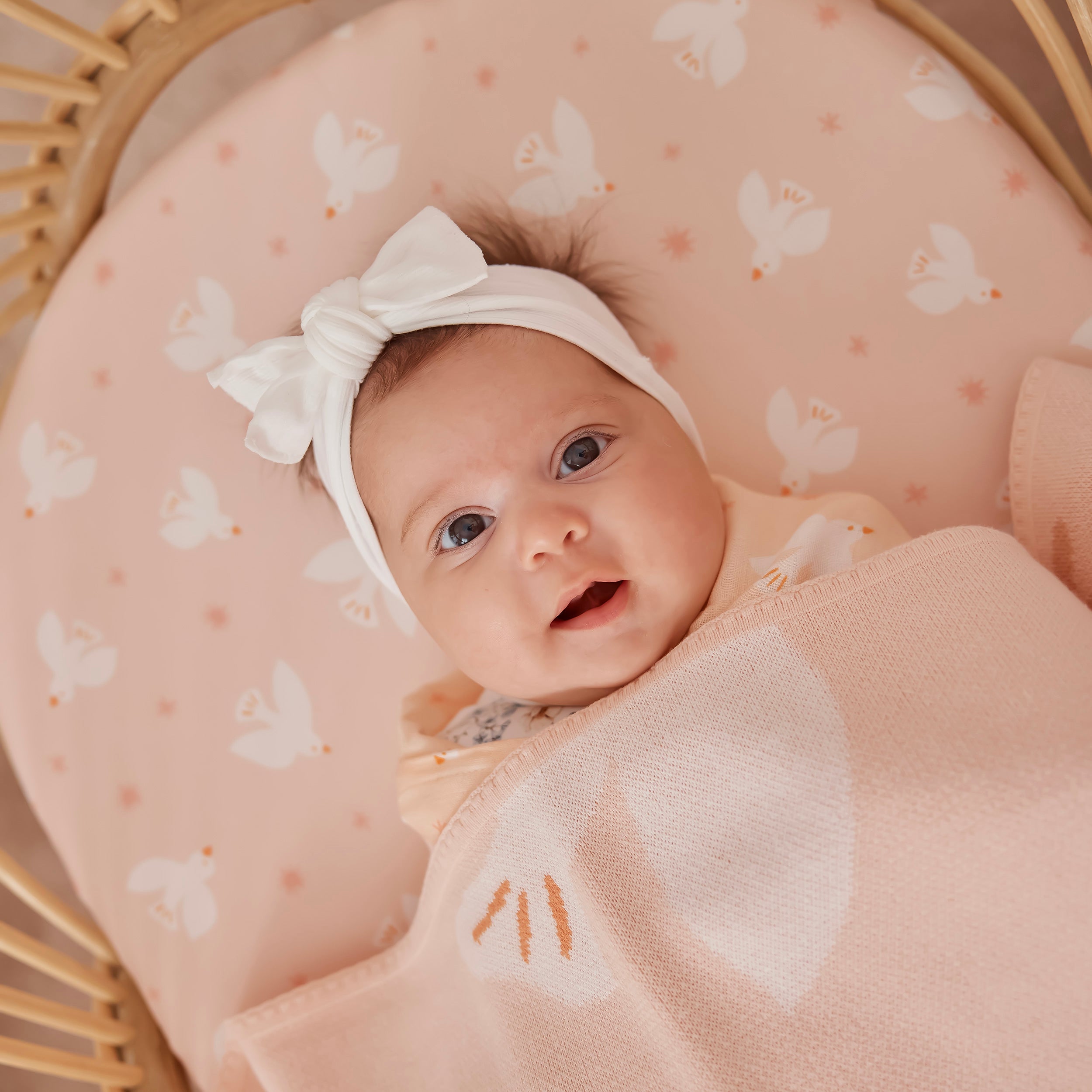 Pink Doves Organic Fitted Bassinet Sheet/Change Pad Cover