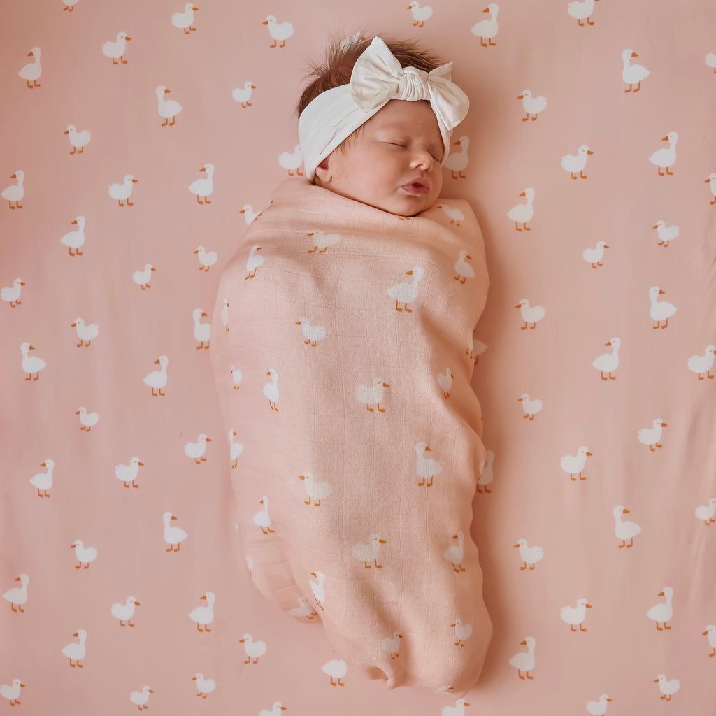 Pink Ducks Organic Fitted Bassinet Sheet/Change Pad Cover