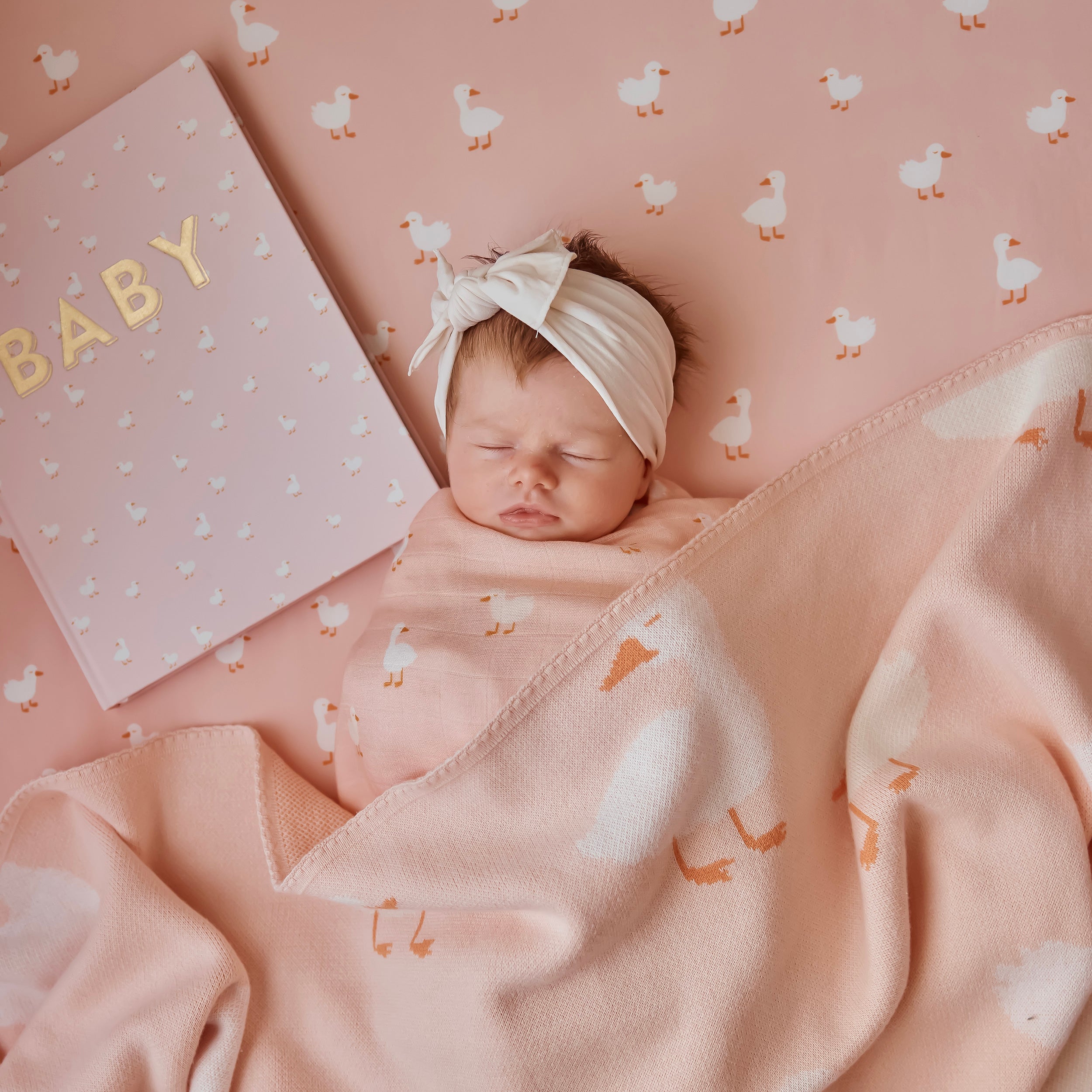 Pink Ducks Organic Fitted Bassinet Sheet/Change Pad Cover - SECONDS