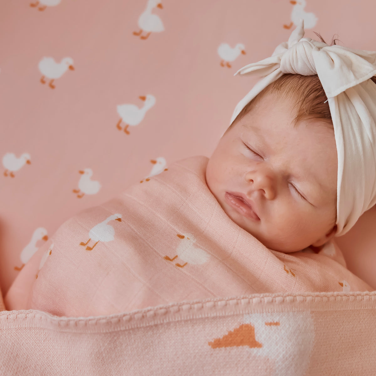 Pink Ducks Organic Fitted Bassinet Sheet/Change Pad Cover
