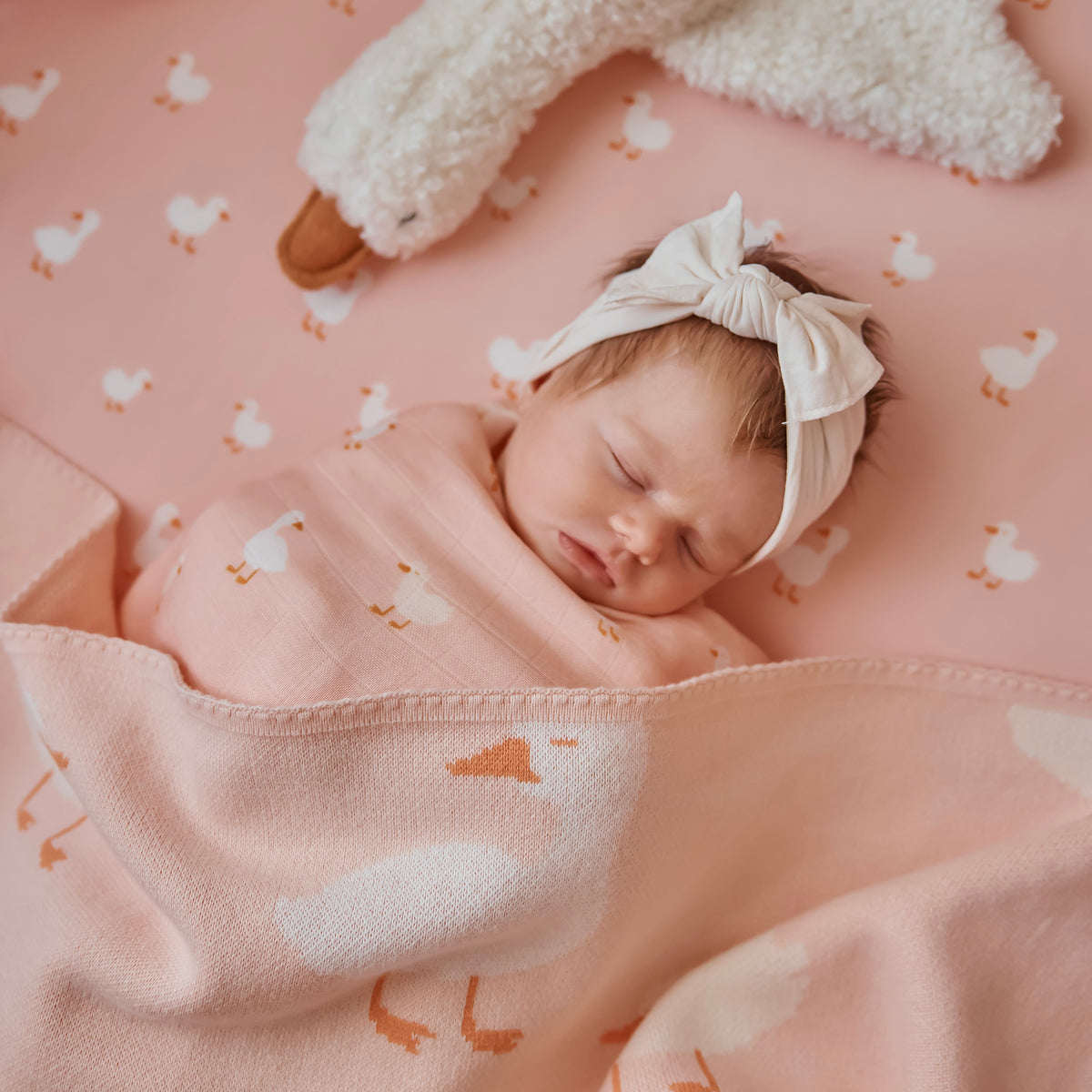 Pink Ducks Organic Fitted Bassinet Sheet/Change Pad Cover