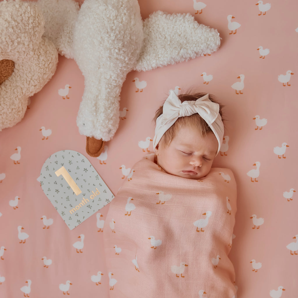 Pink Ducks Muslin Wrap Swaddle