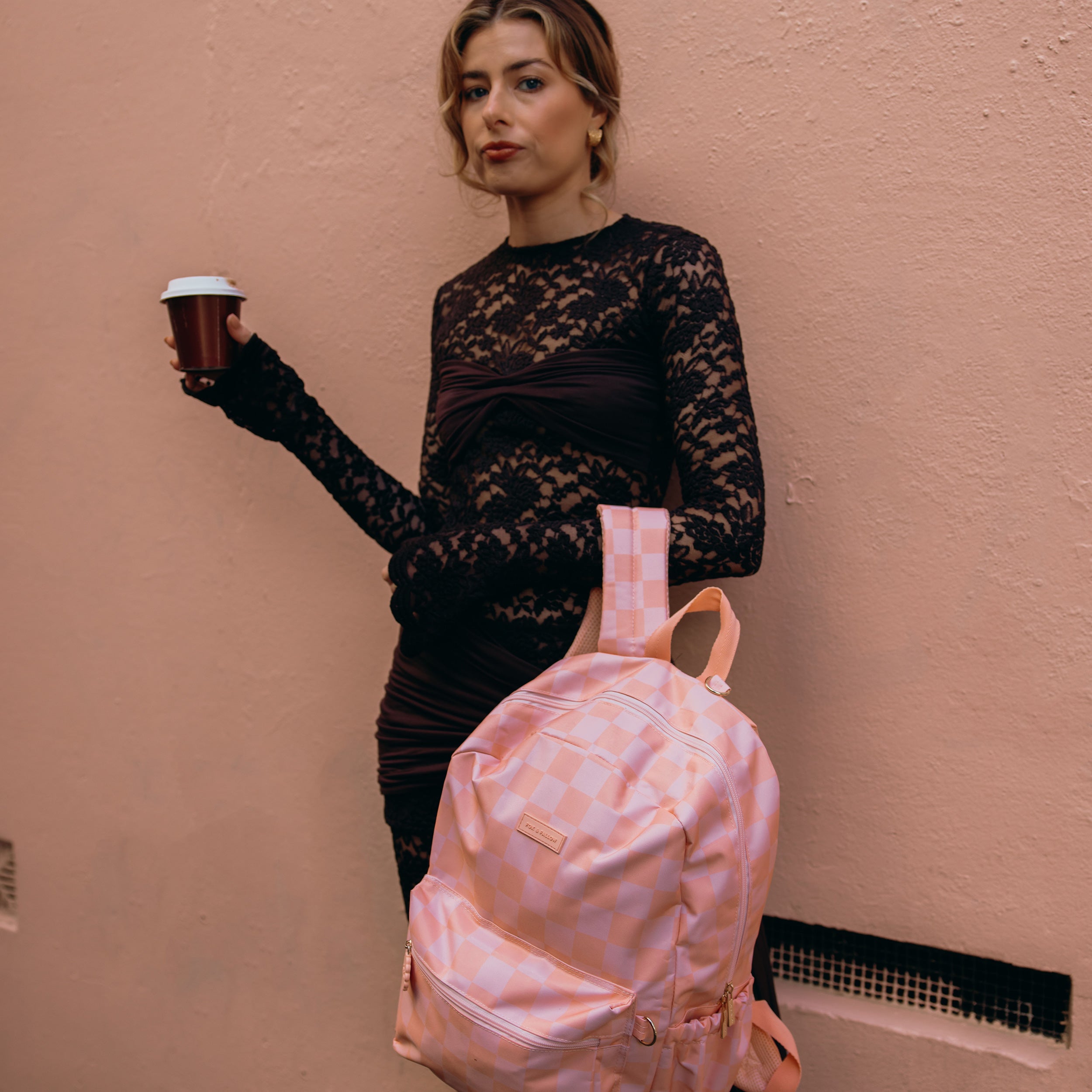 Peach Check Backpack - SECONDS