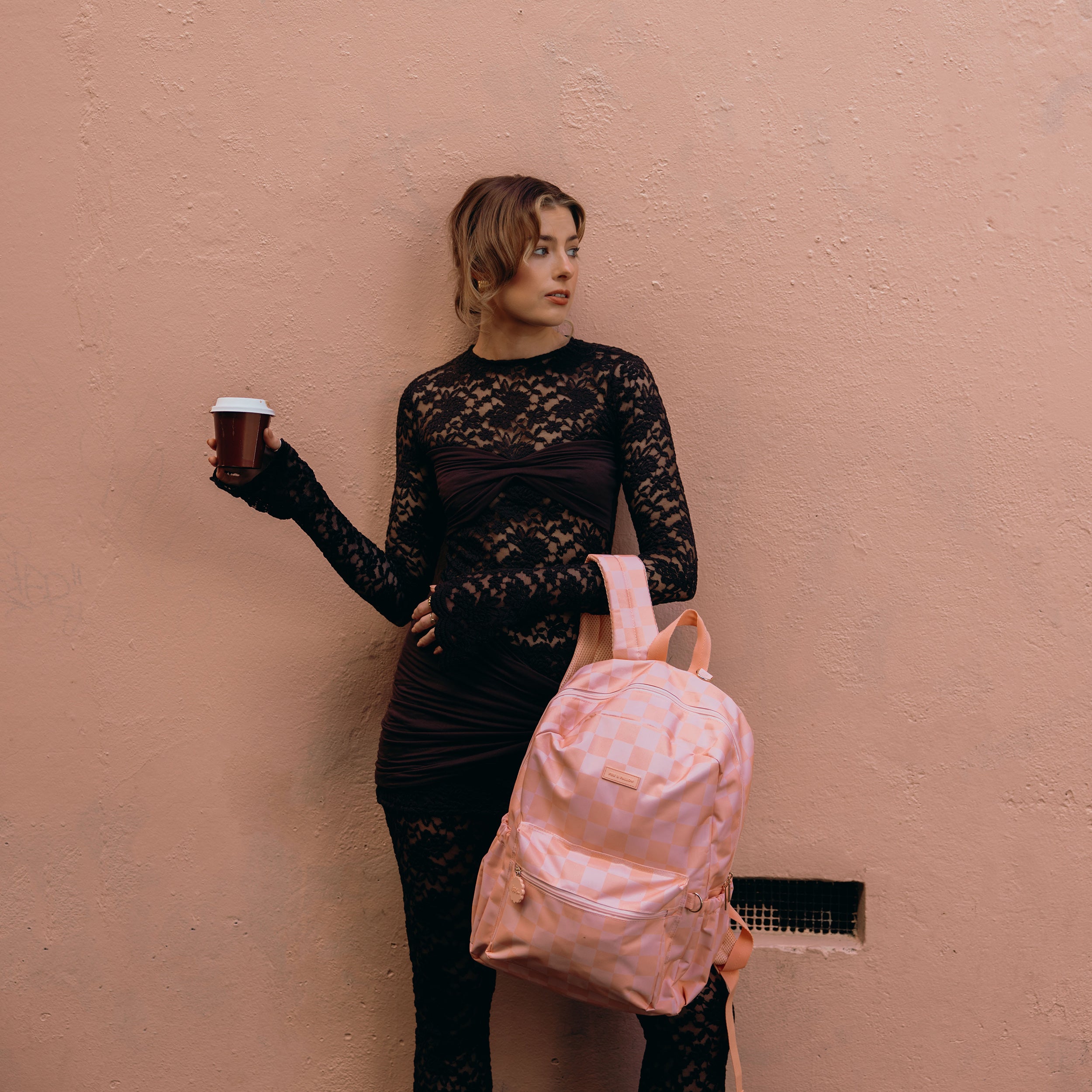 Peach Check Backpack - SECONDS