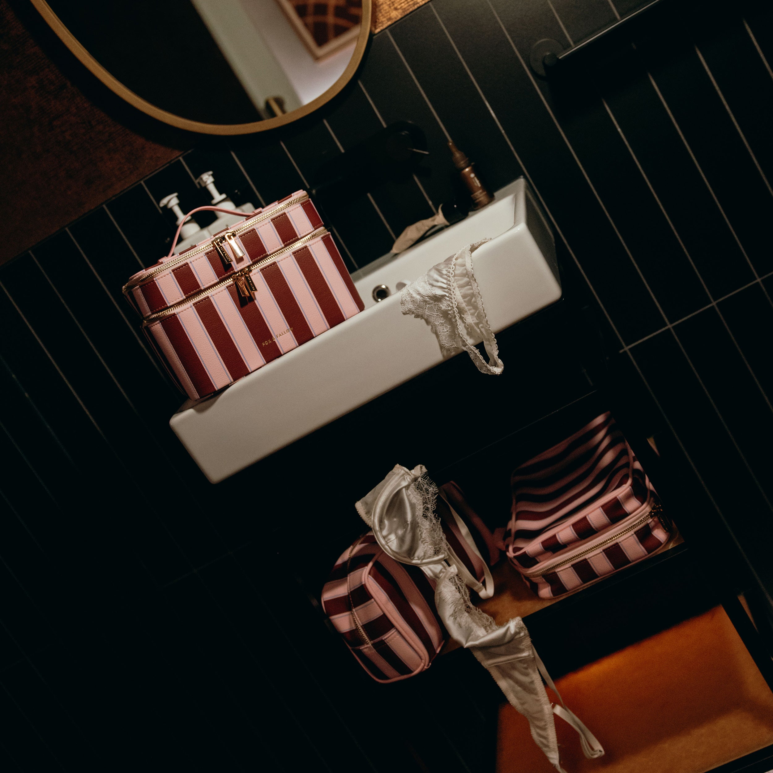 Burgundy Stripe Cosmetic Bag