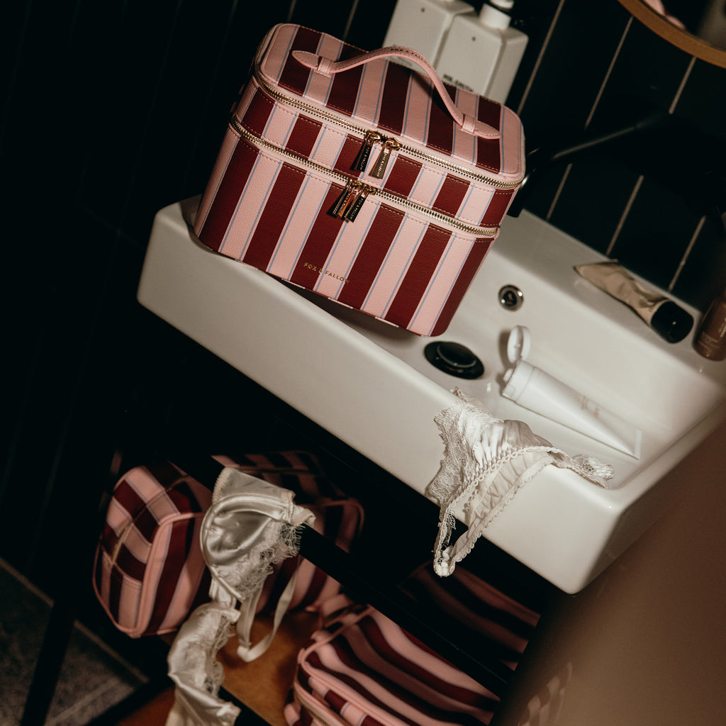 Burgundy Stripe Wash Bag