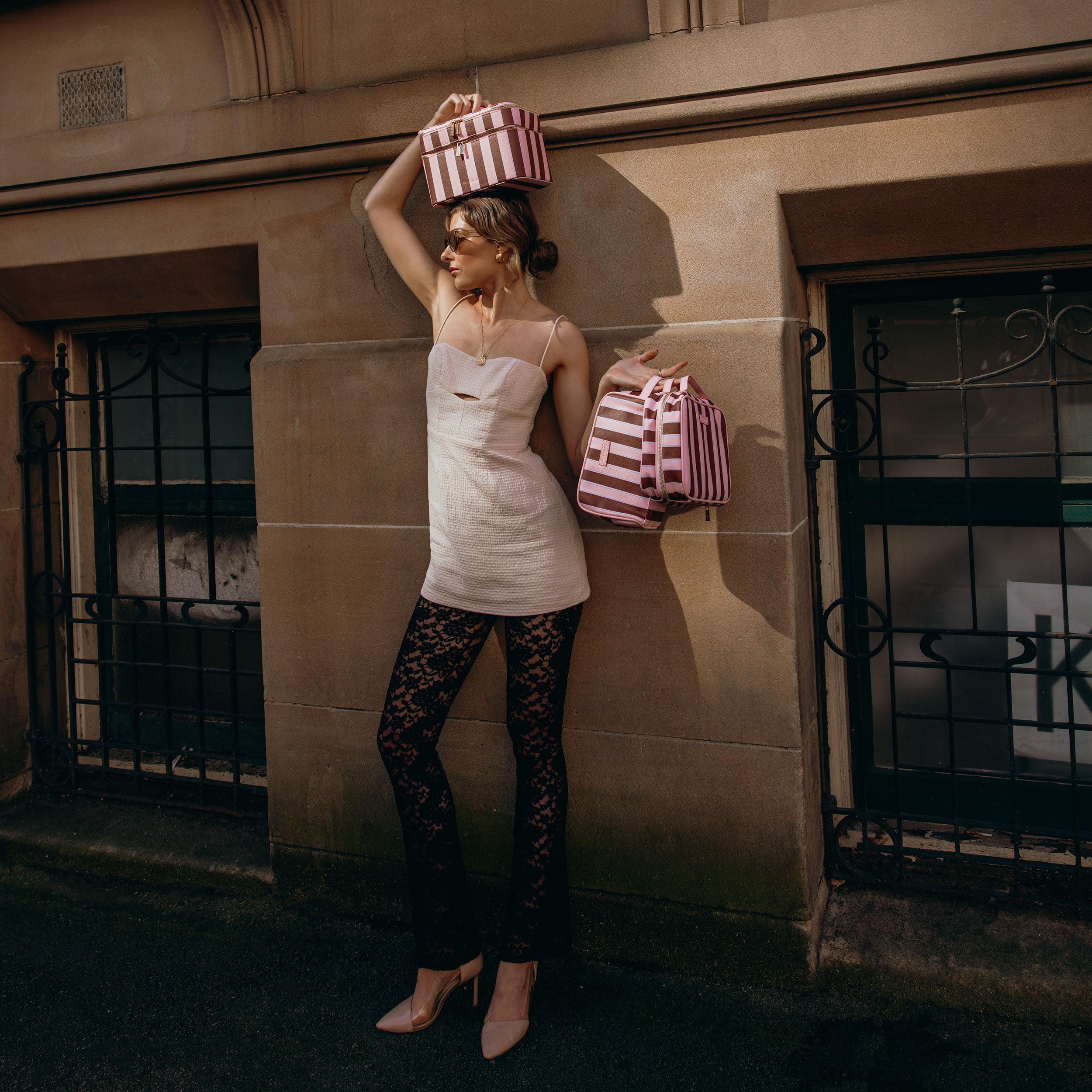 Burgundy Stripe Wash Bag
