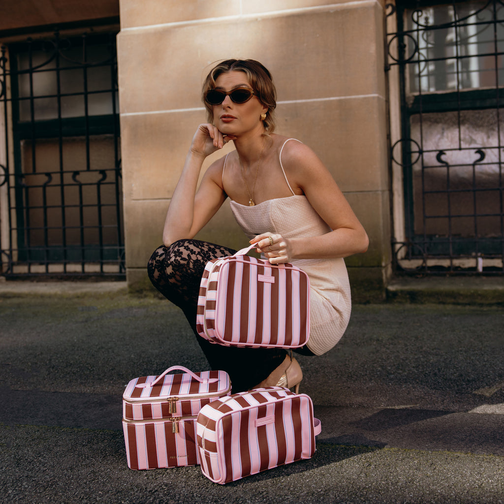 Burgundy Stripe Wash Bag