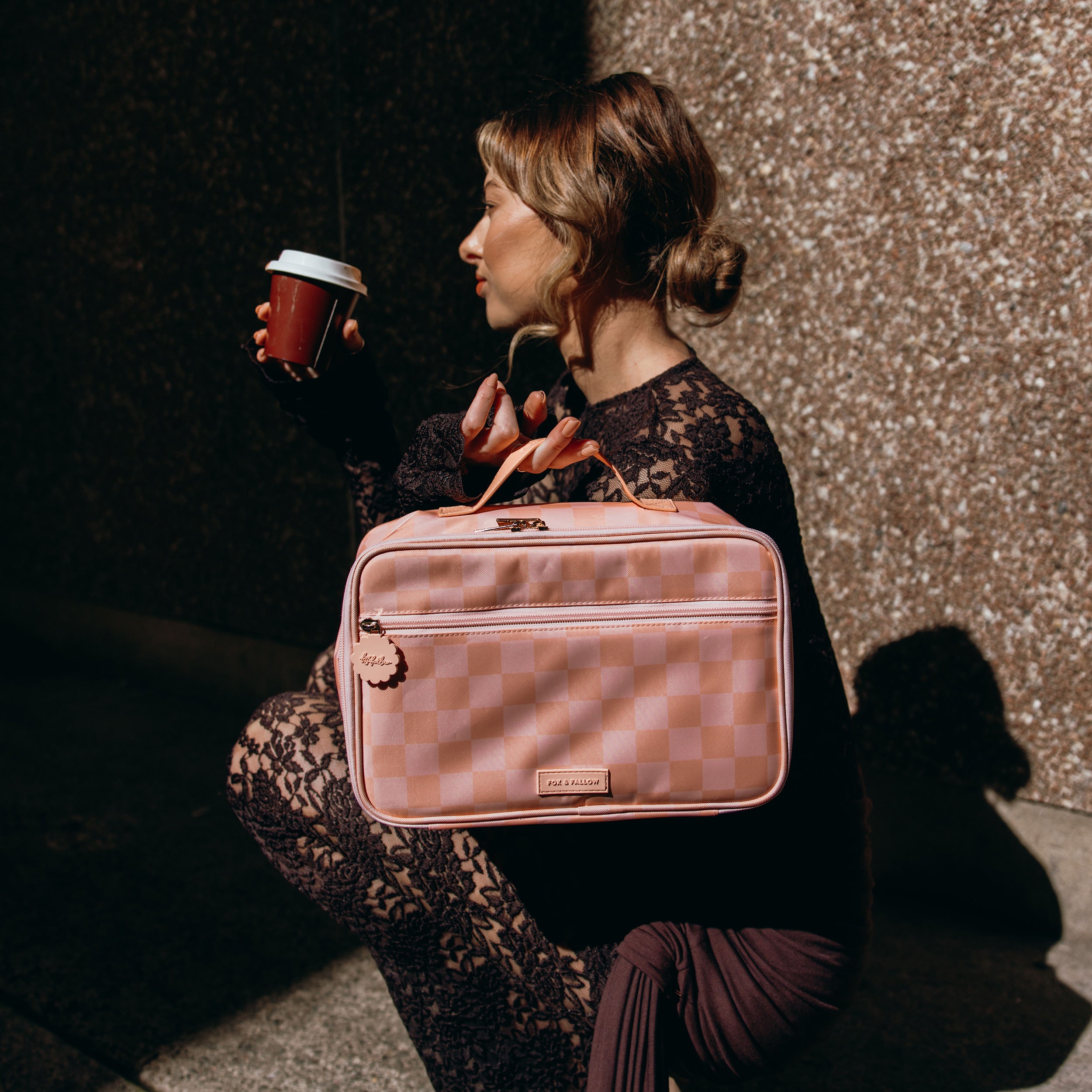 Peach Check Large Lunch Bag - SECONDS