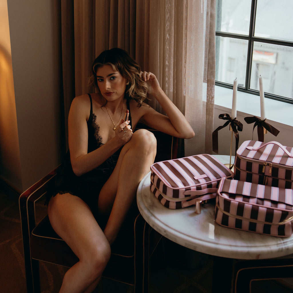 Burgundy Stripe Cosmetic Bag