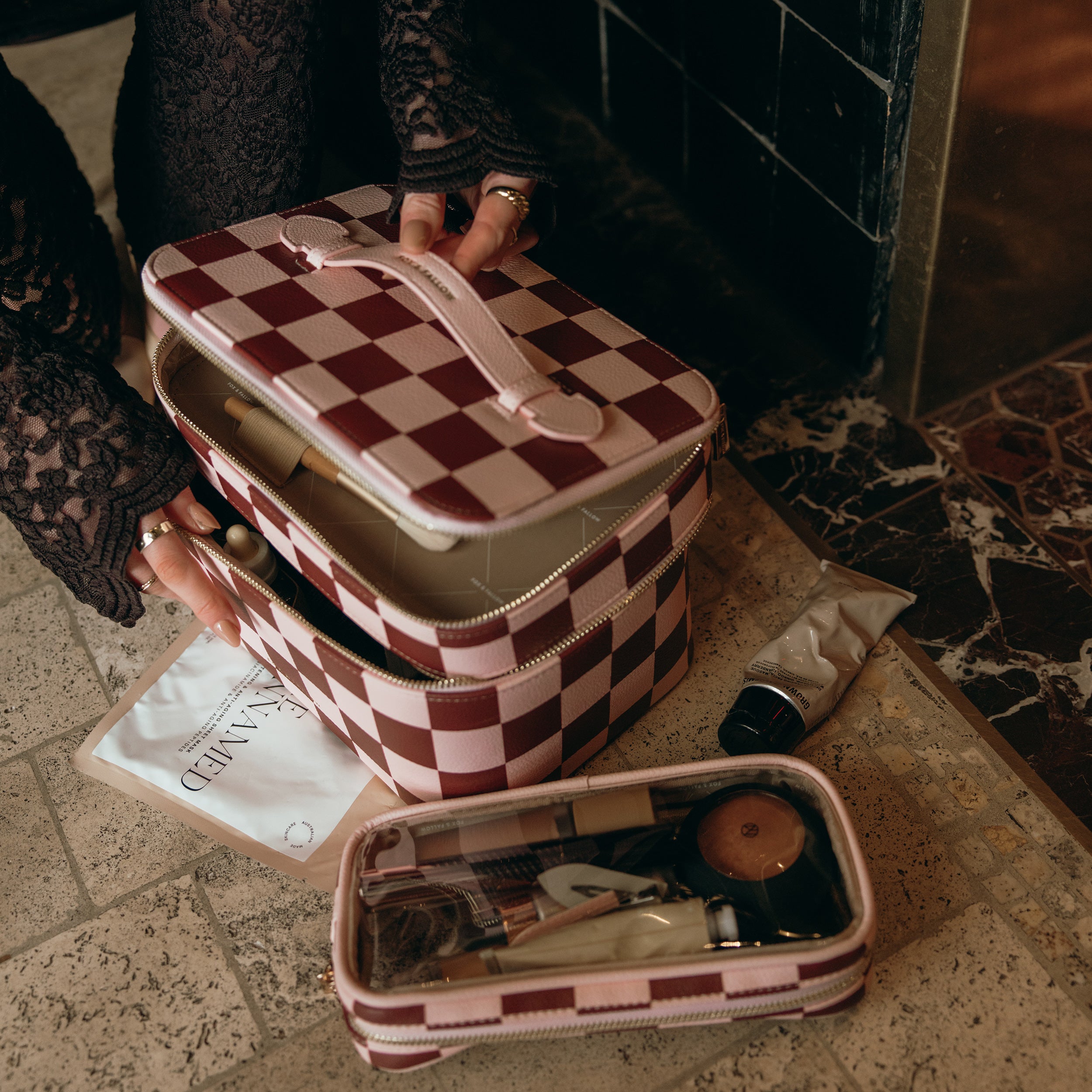 Cherry Check Vanity Case - 'The Classic'