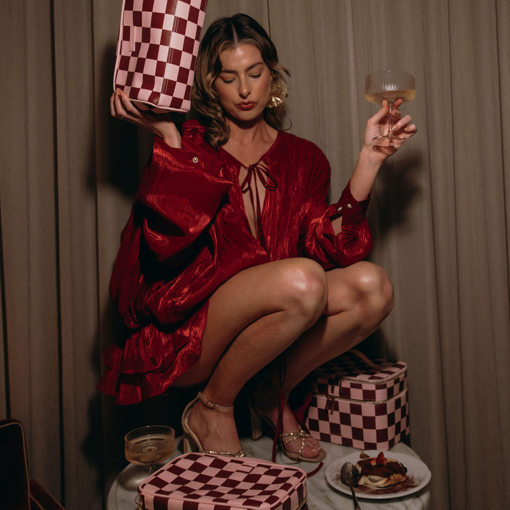 Cherry Check Wash Bag