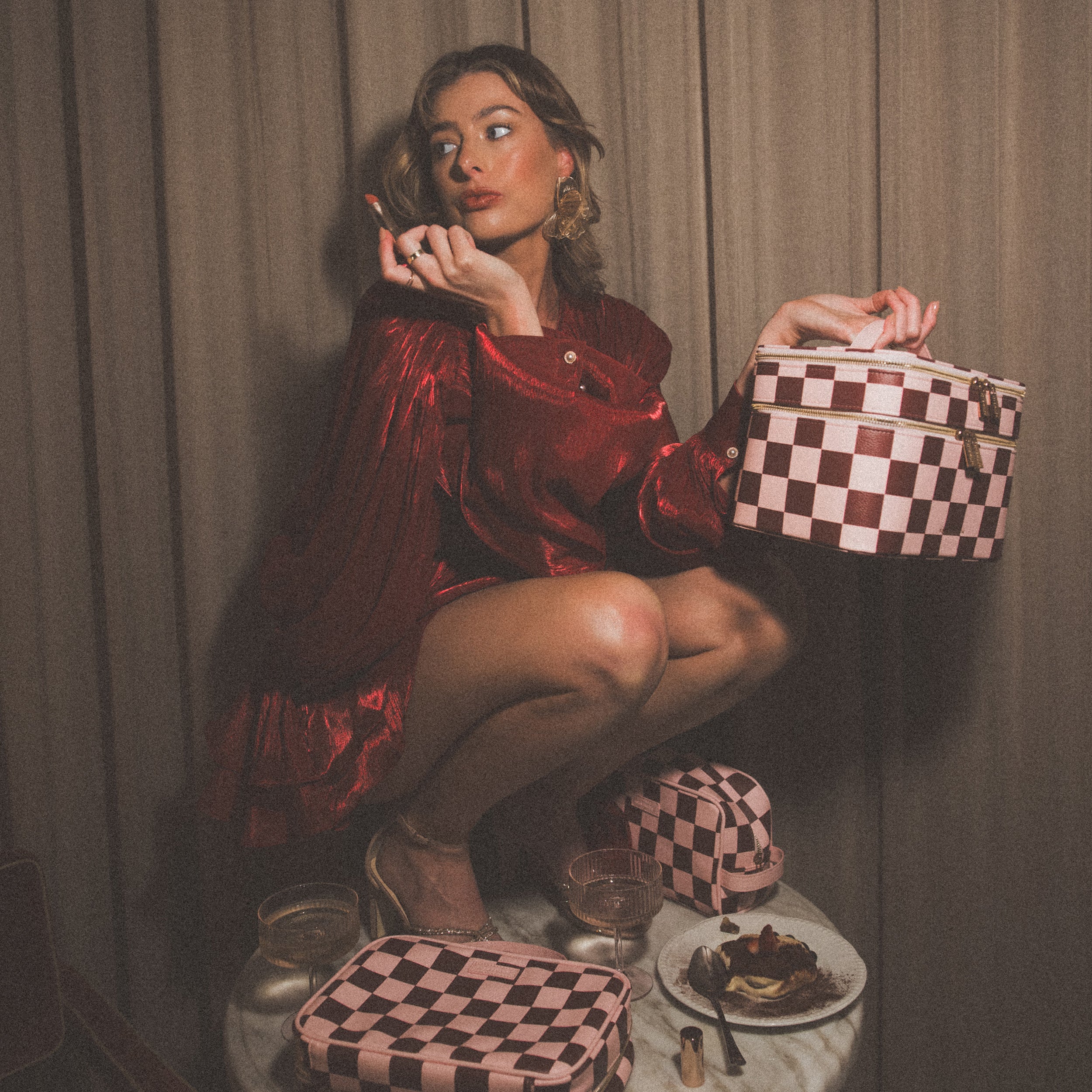 Cherry Check Cosmetic Bag