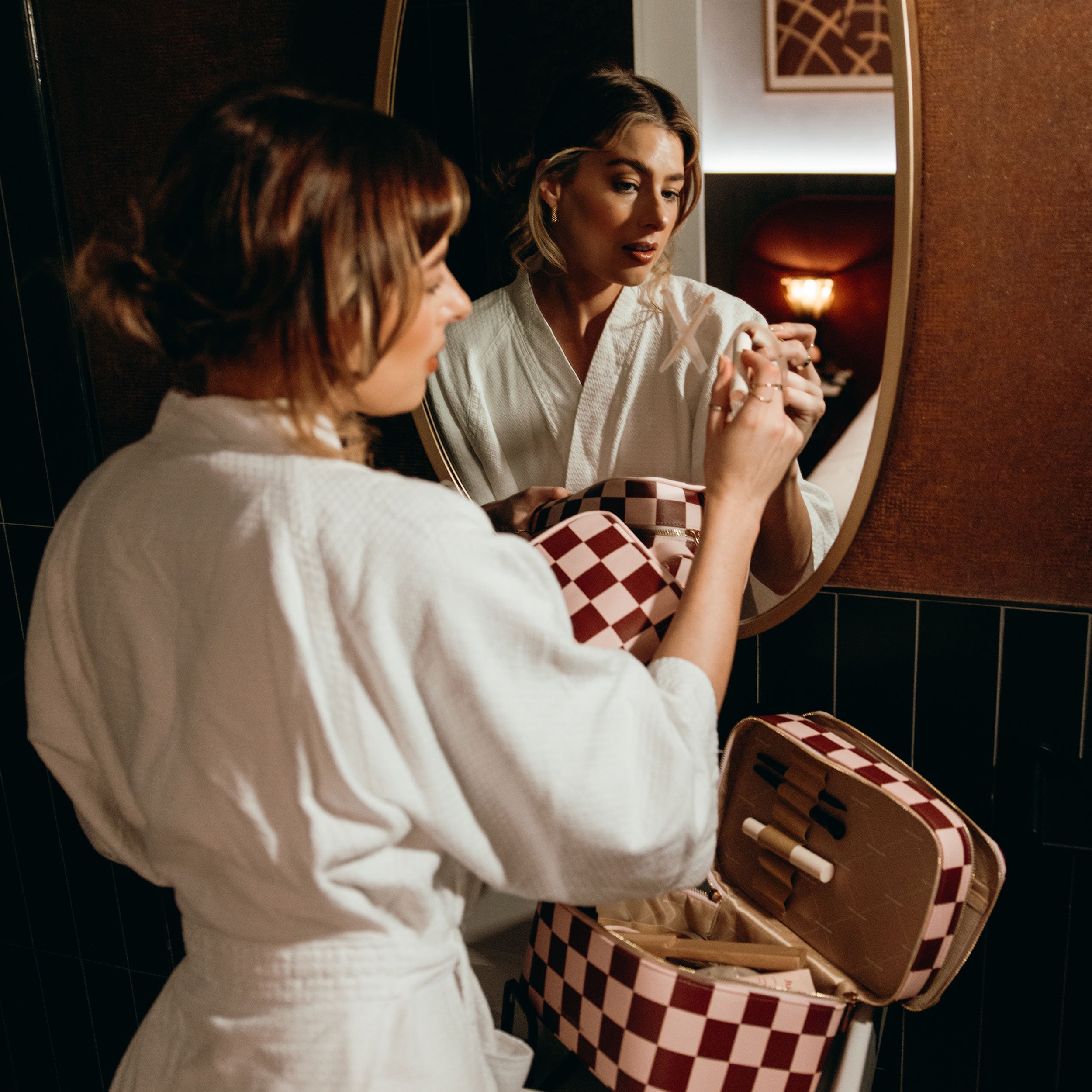 Cherry Check Wash Bag